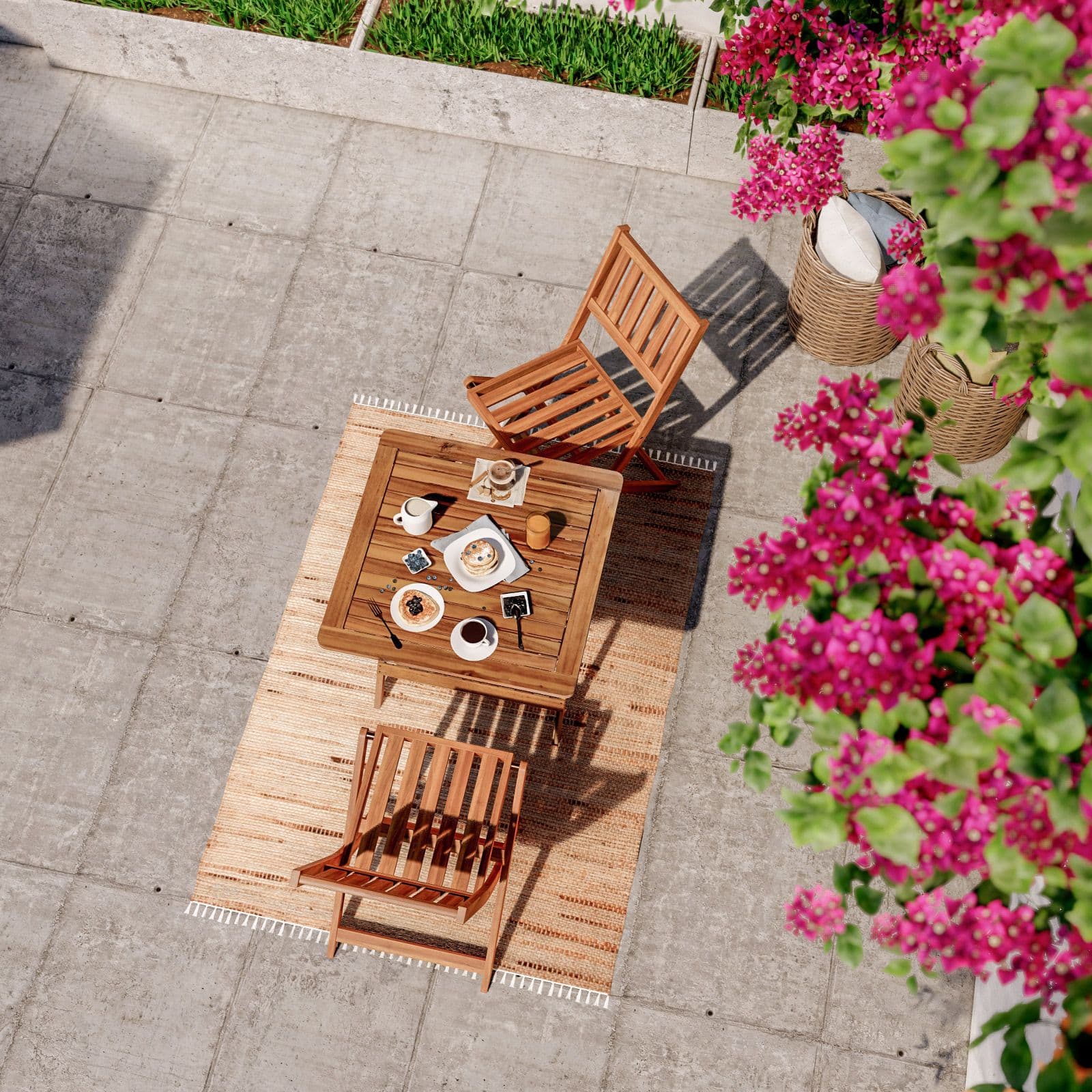 Set bistrot con tavolo pieghevole 70x70 cm e 2 sedie pieghevoli in legno di acacia - Paja
