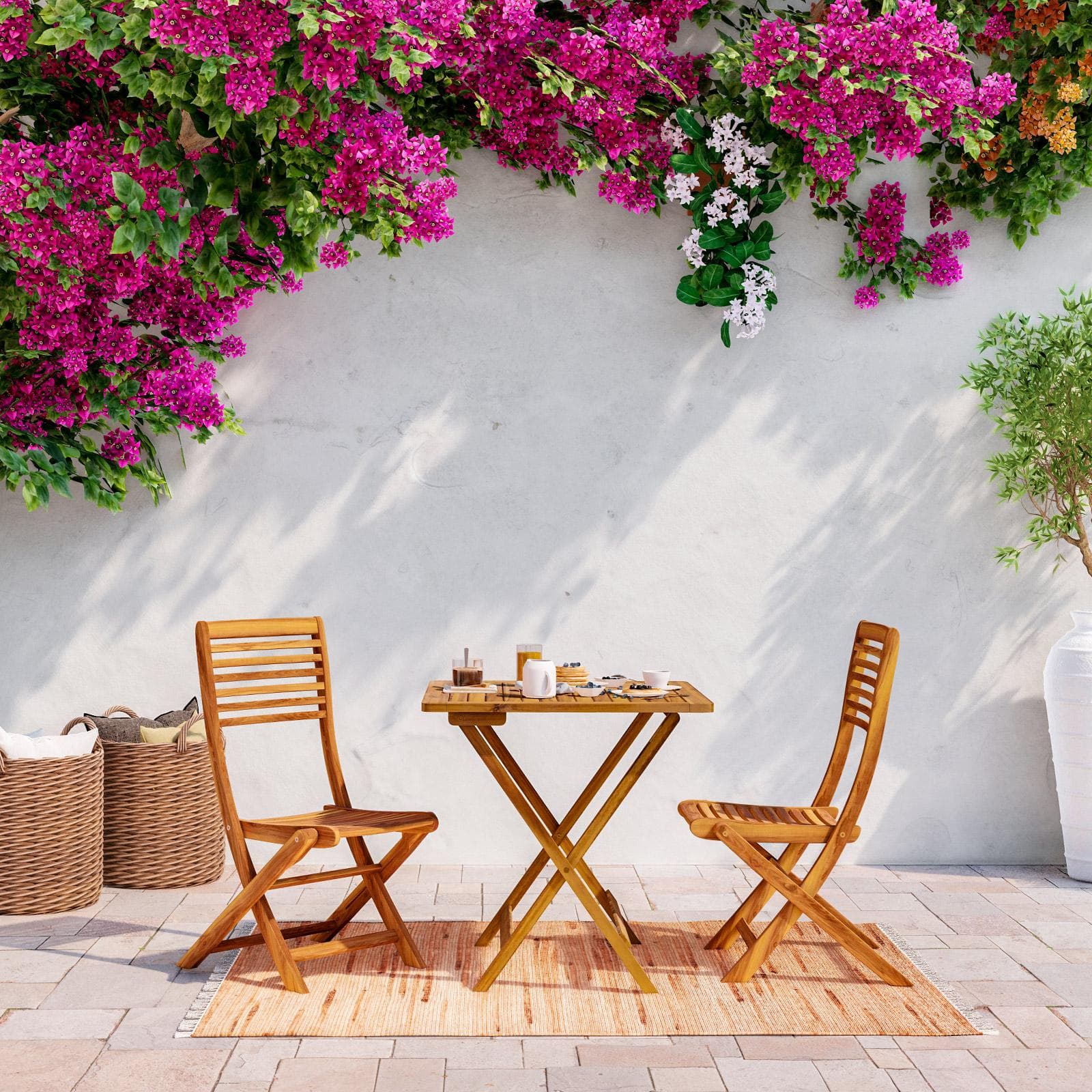 Set bistrot tavolo pieghevole 70x70 cm e 2 sedie pieghevoli in legno di acacia - Paja