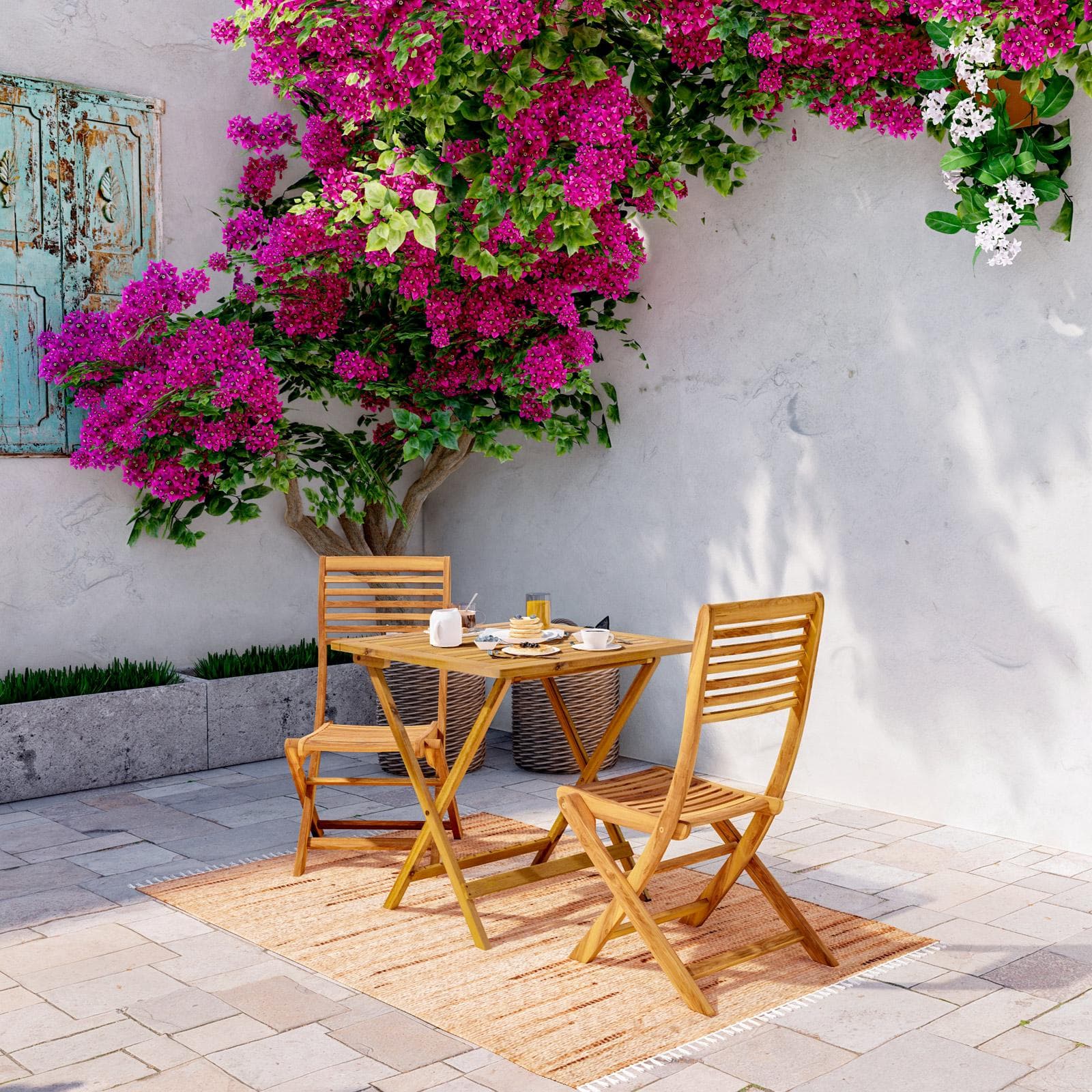 Set bistrot tavolo pieghevole 70x70 cm e 2 sedie pieghevoli in legno di acacia - Paja