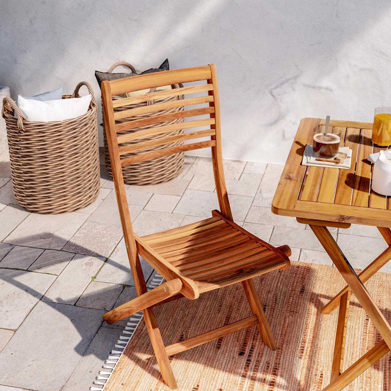 Set bistrot tavolo pieghevole 70x70 cm e 2 sedie pieghevoli in legno di acacia - Paja