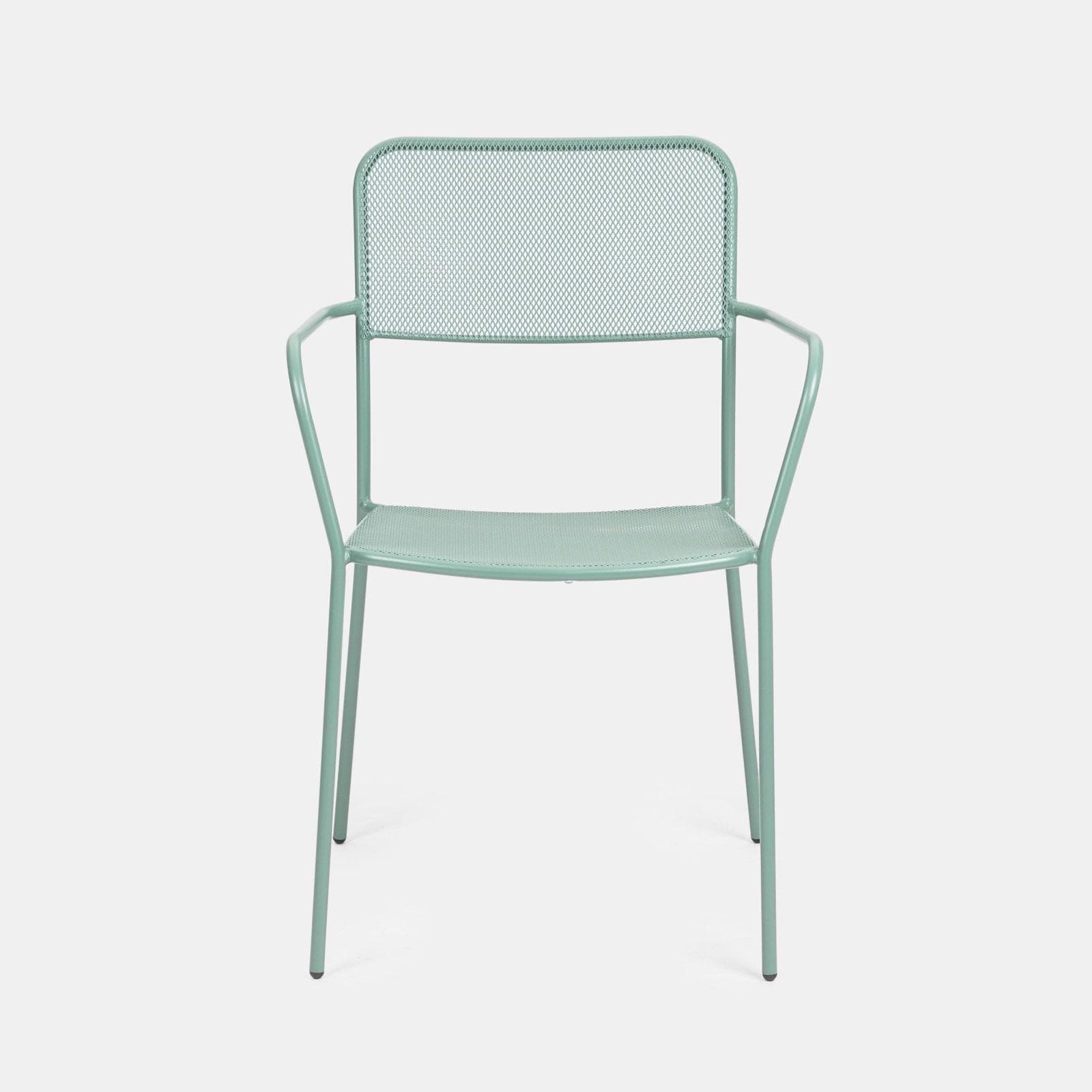 Set bistrot tavolo 70x70 e 2 sedie con braccioli in acciaio verde marino - Faber