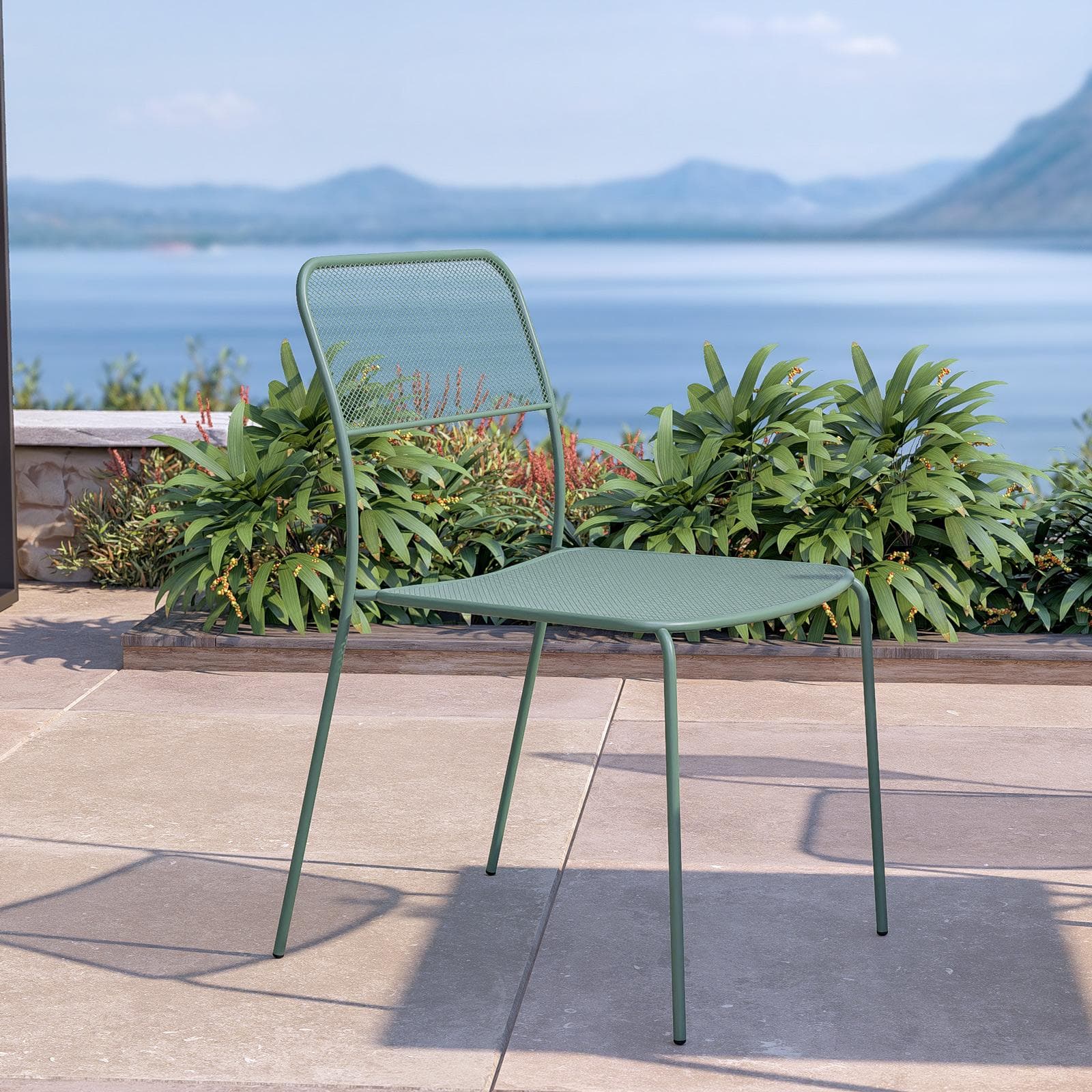 Set pranzo tavolo 80x80 cm e 4 sedie in acciaio verde marino- Faber