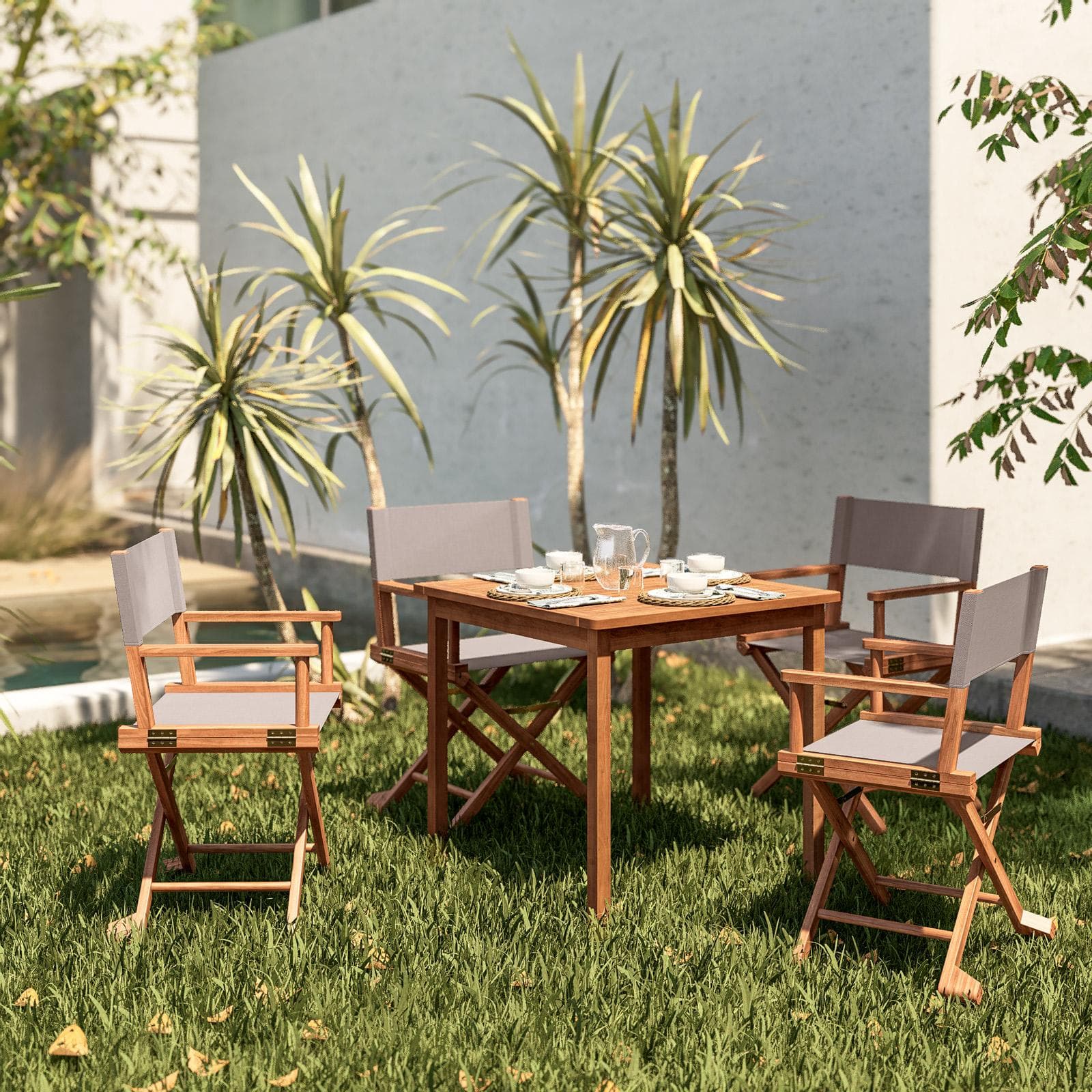 Set pranzo tavolo 80x80 cm e 4 sedie regista tortora in legno d'acacia - Paja