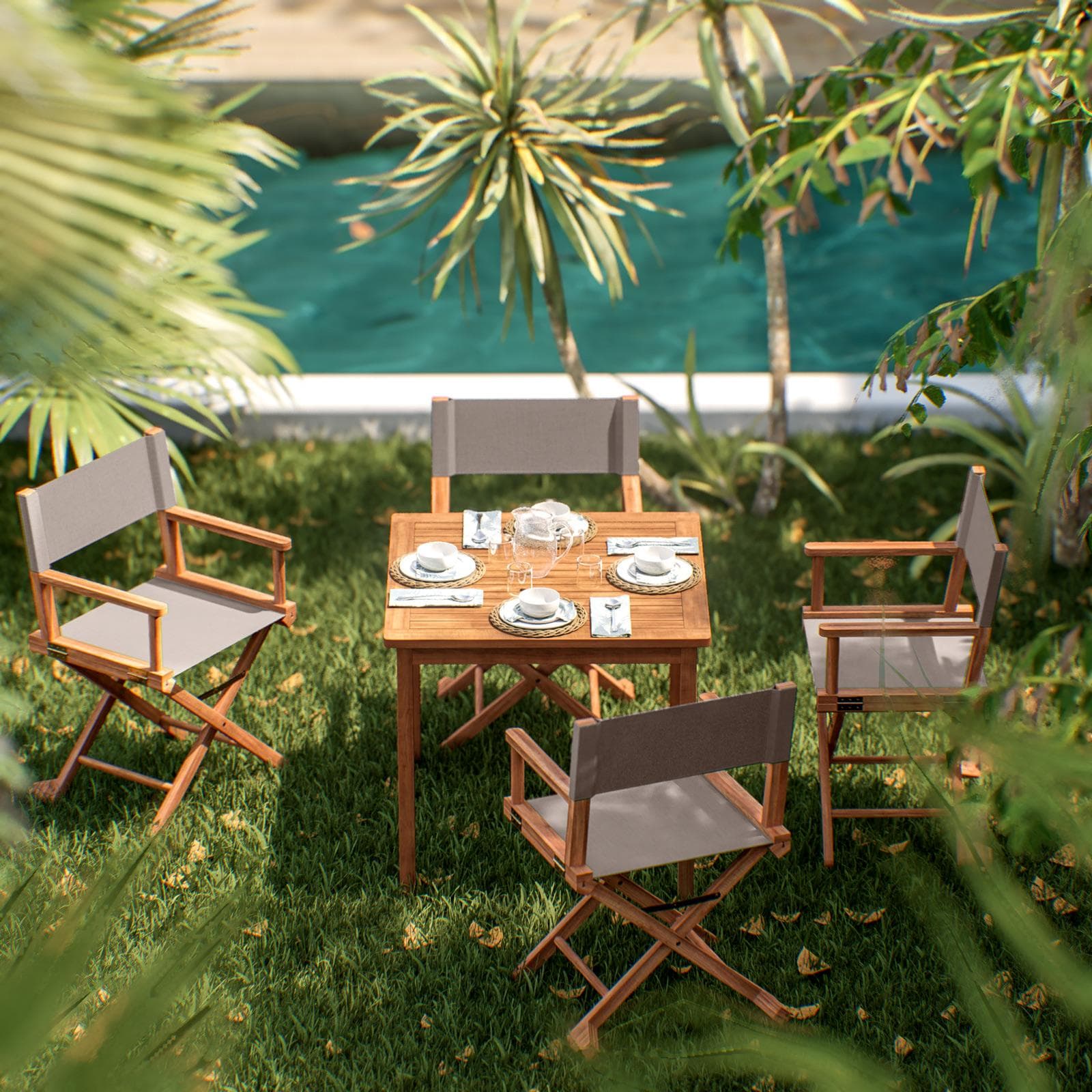 Set pranzo tavolo 80x80 cm e 4 sedie regista tortora in legno d'acacia - Paja