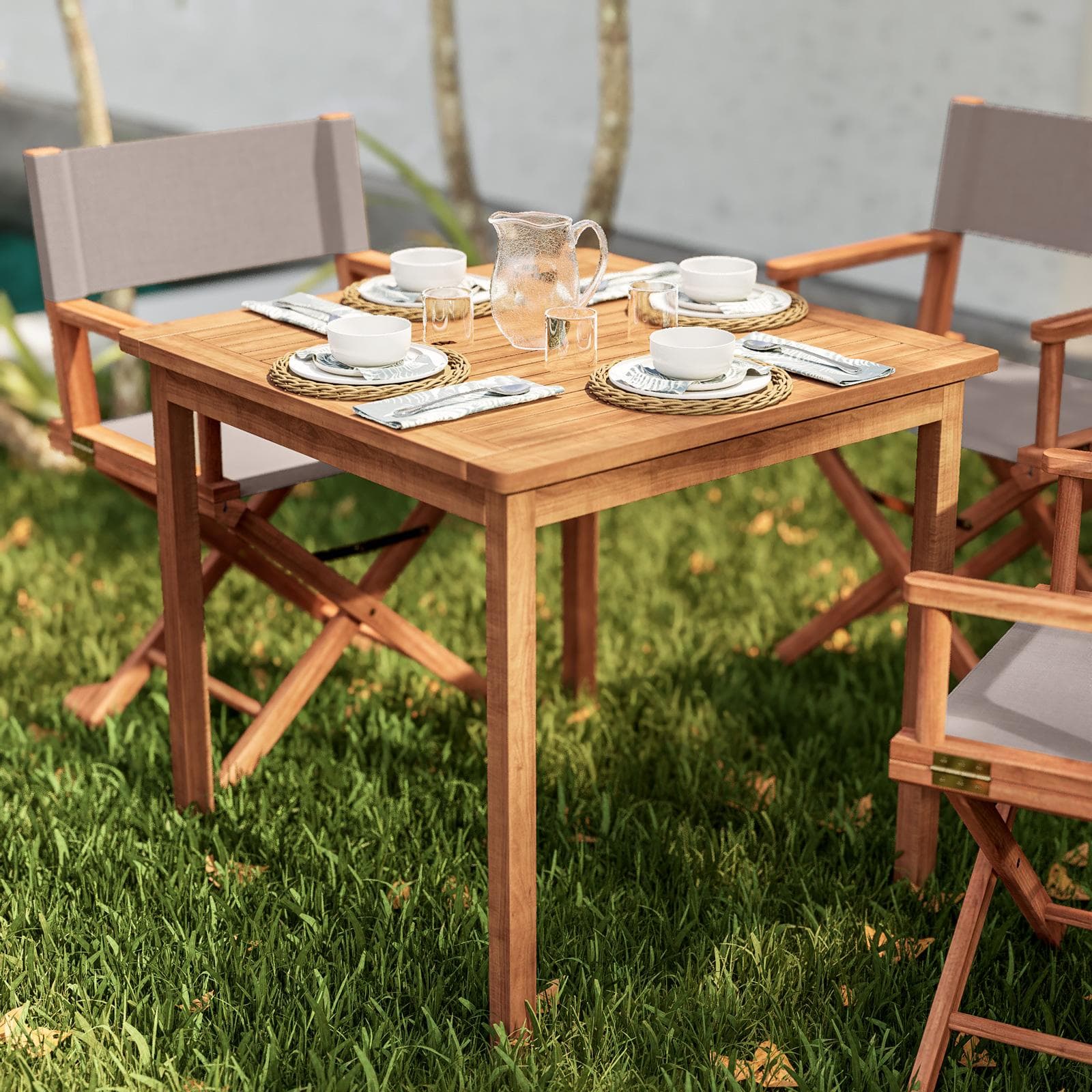 Set pranzo tavolo 80x80 cm e 4 sedie regista tortora in legno d'acacia - Paja