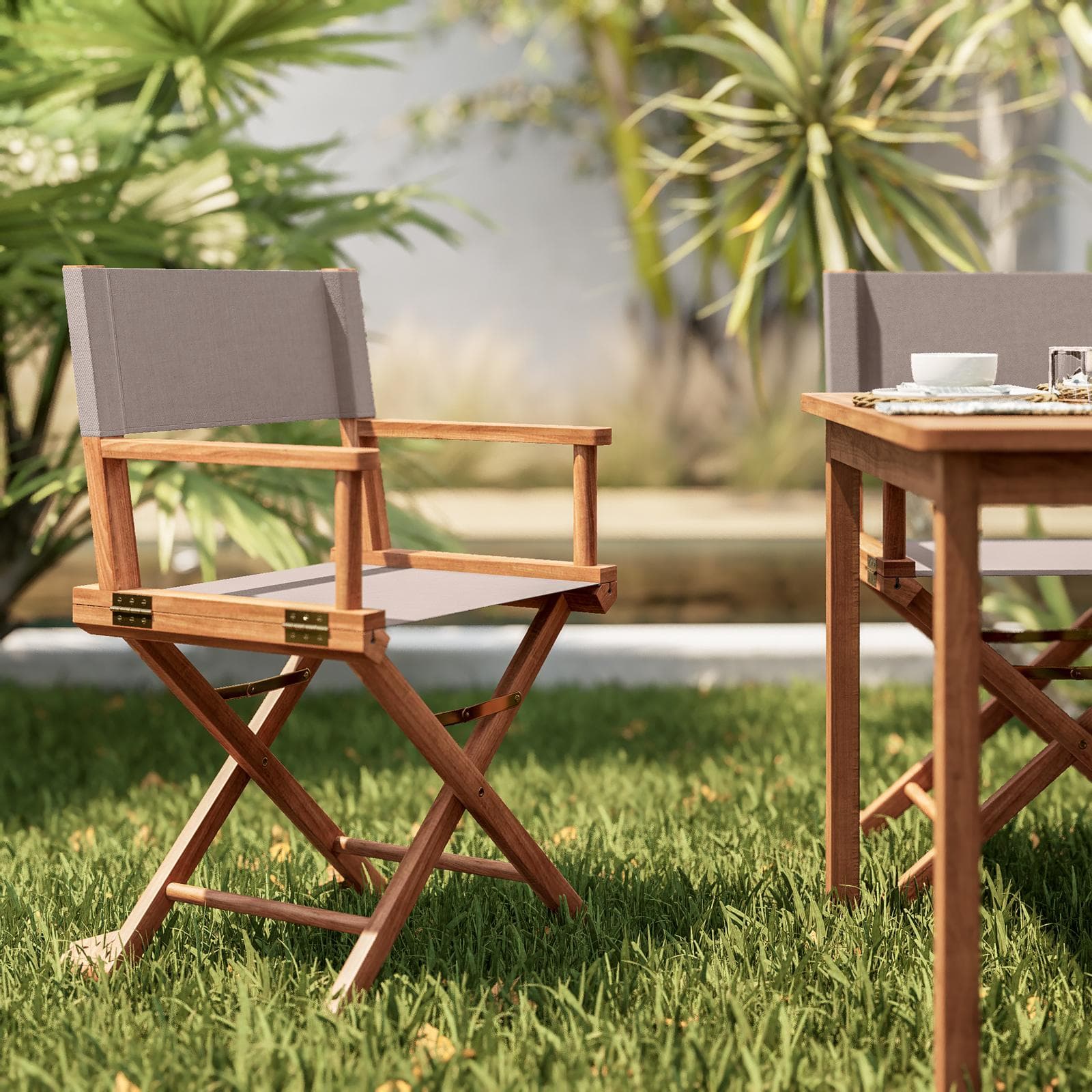 Set pranzo tavolo 80x80 cm e 4 sedie regista tortora in legno d'acacia - Paja