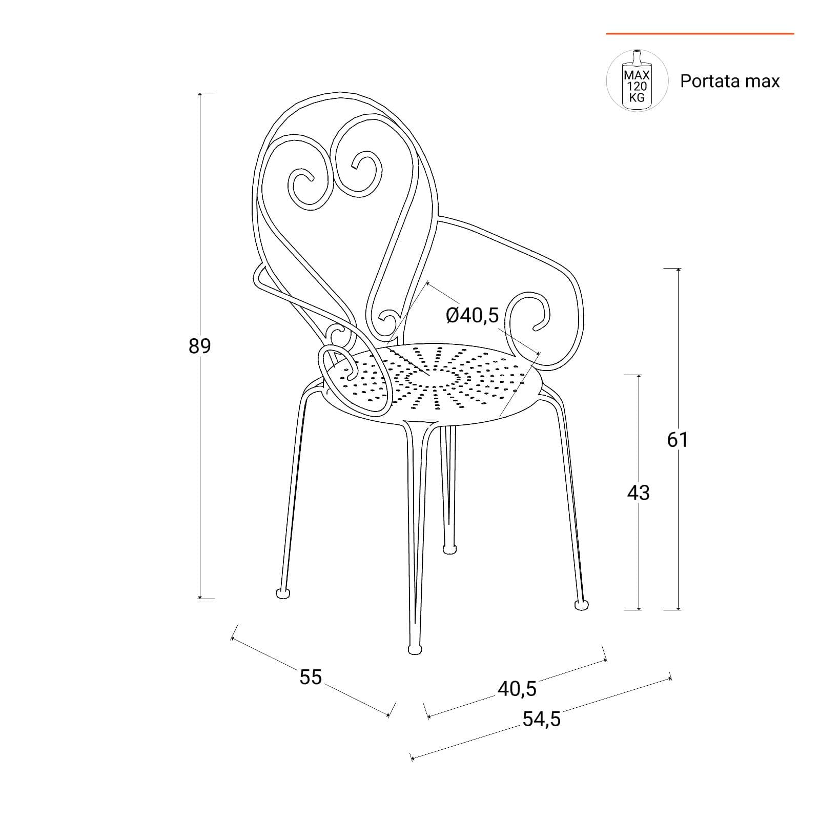 Set pranzo tavolo rotondo 90 cm e 4 sedie con braccioli in metallo tortora - Loren