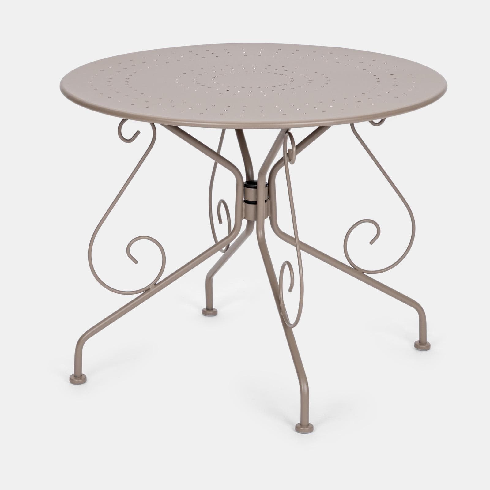 Set pranzo tavolo rotondo 90 cm e 4 sedie con braccioli in metallo tortora - Loren