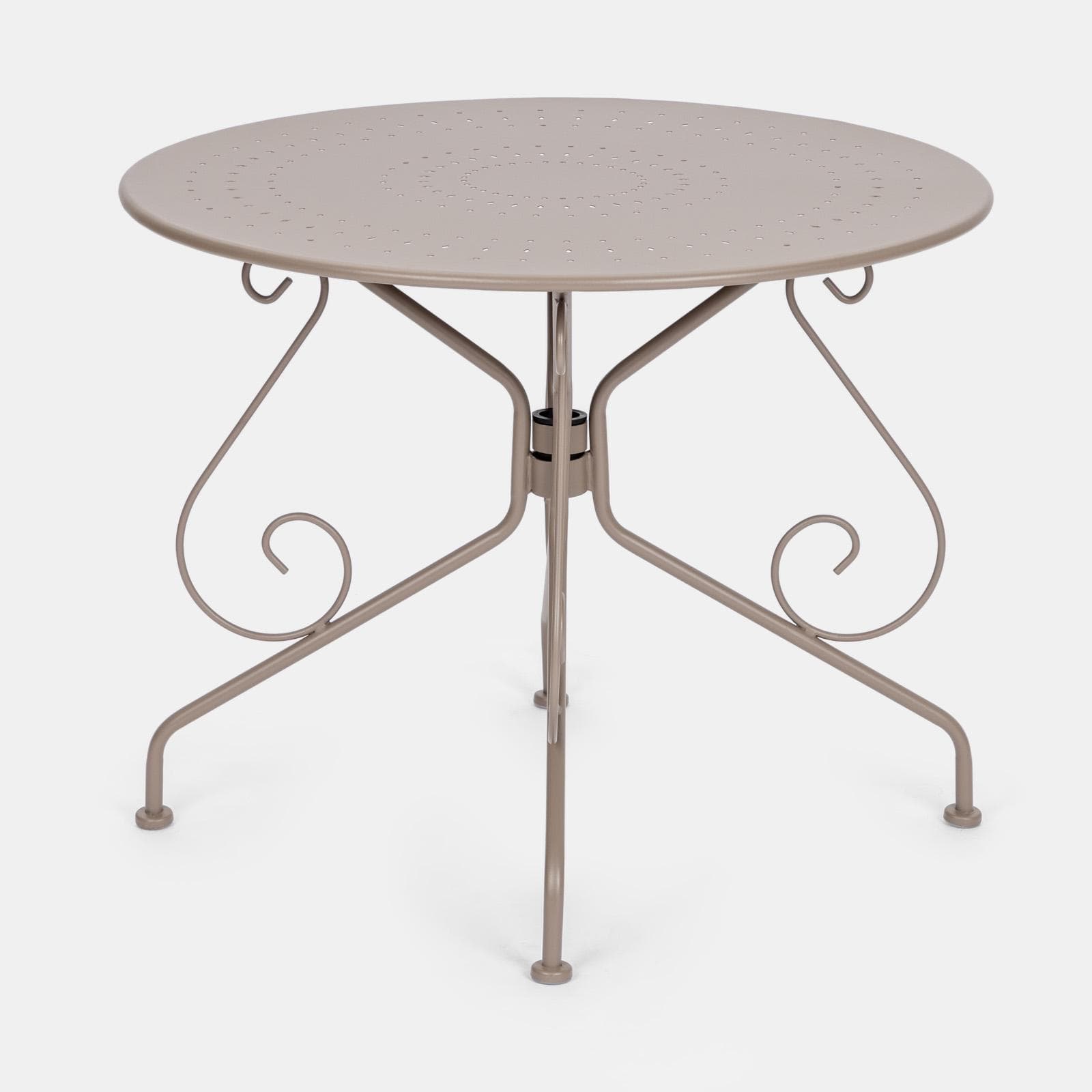 Set pranzo tavolo rotondo 90 cm e 4 sedie con braccioli in metallo tortora - Loren