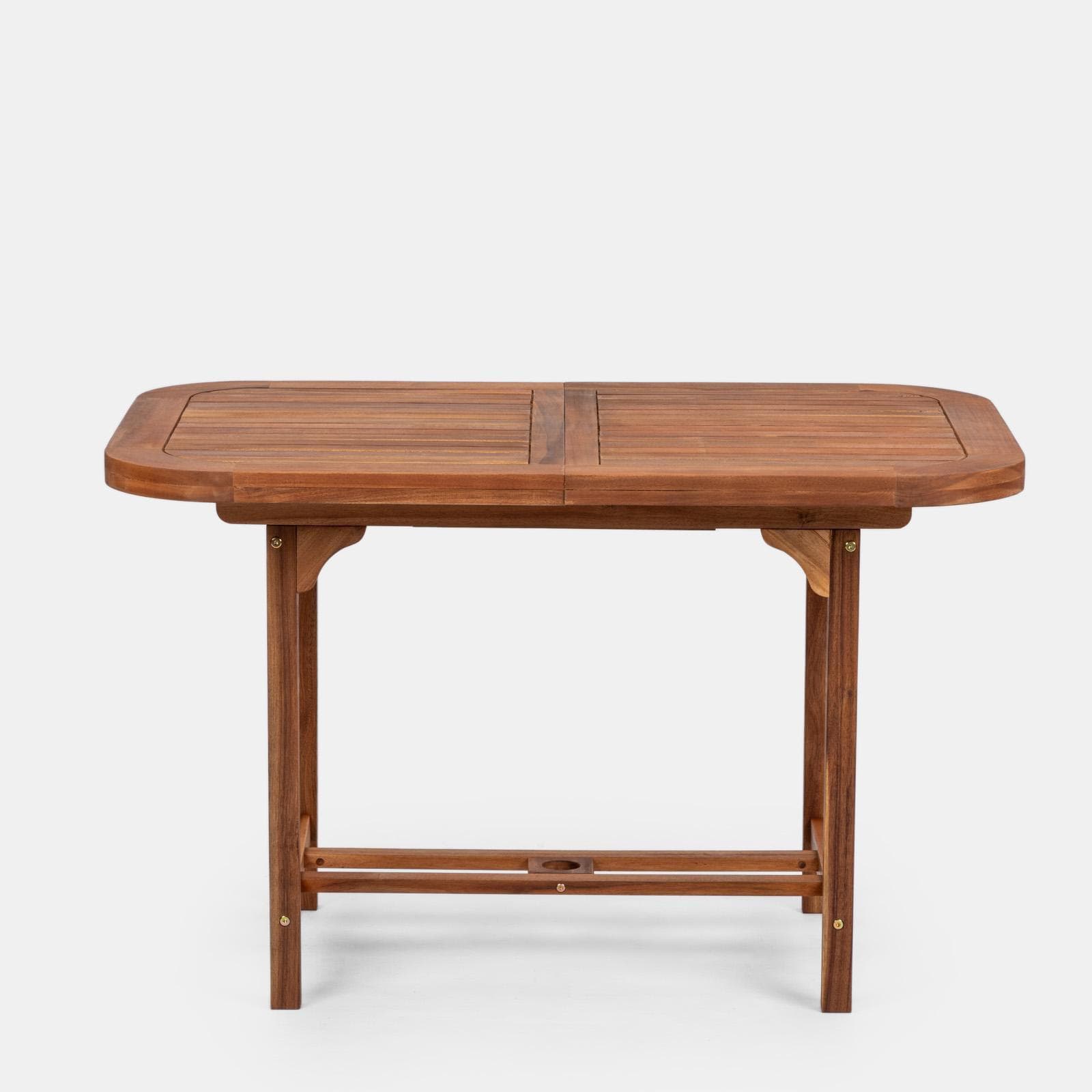 Set pranzo tavolo allungabile 120/160x80 cm e 4 sedie pieghevoli in legno di acacia e corda grigia - Yadira