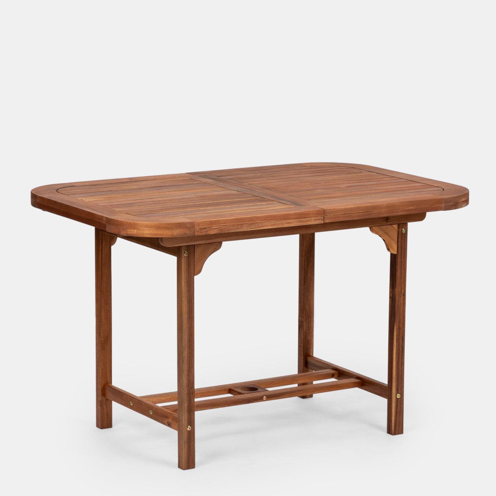 Set pranzo tavolo allungabile 120/160x80 cm e 4 sedie pieghevoli in legno di acacia e corda tortora - Yadira