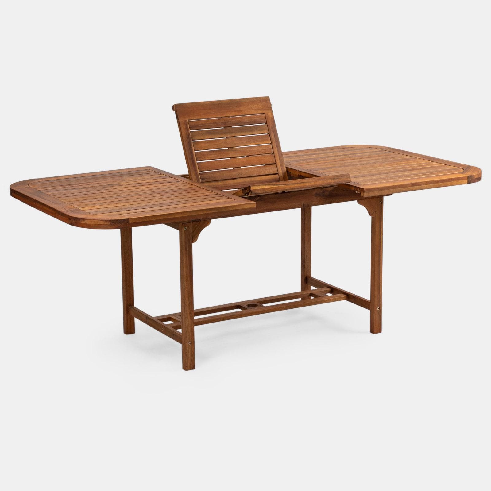 Set pranzo tavolo allungabile 150/200x100 cm e 4 sedie con braccioli in legno di acacia - Paja