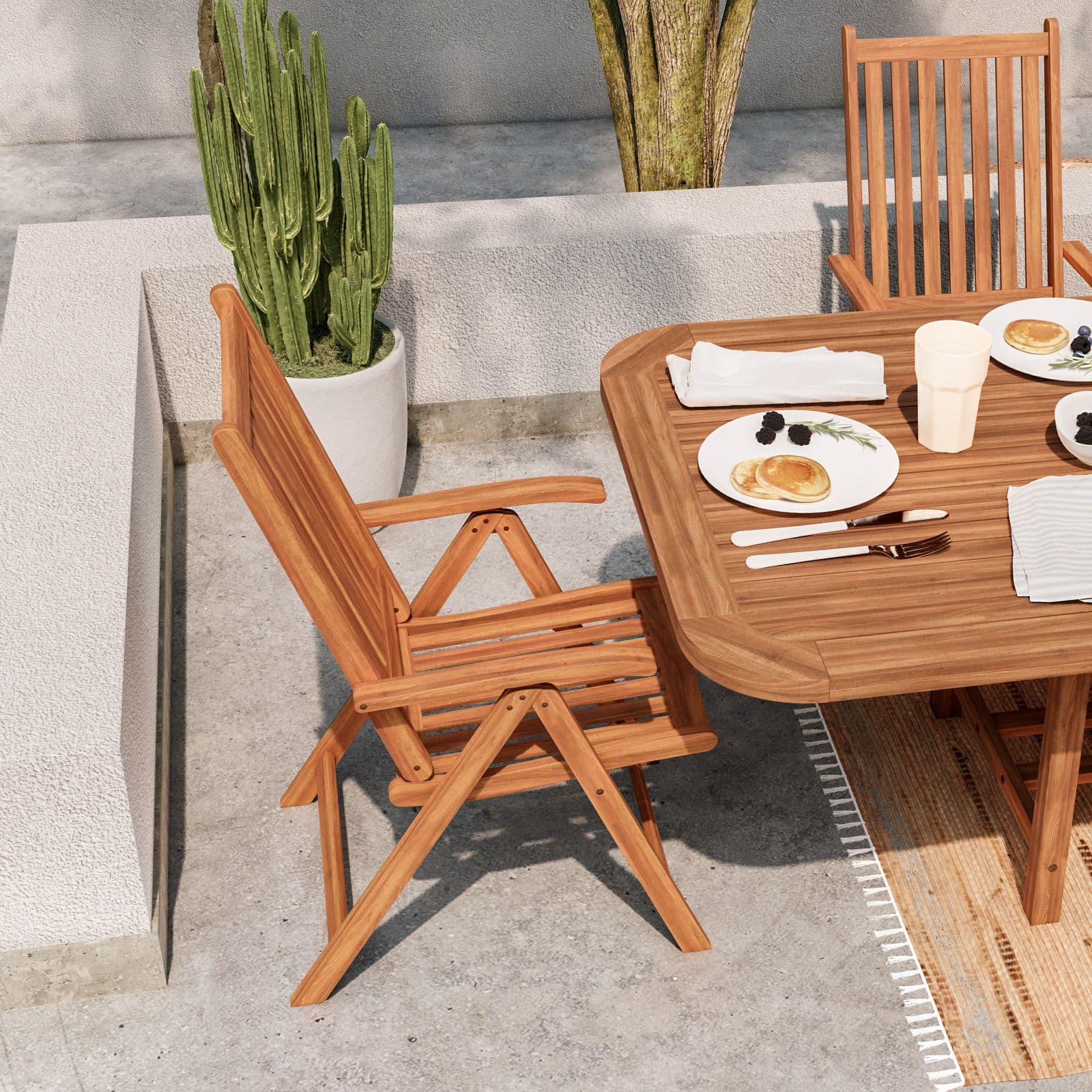 Set pranzo tavolo allungabile 180/260x110 cm e 6 sedie con braccioli regolabili in legno di acacia - Paja