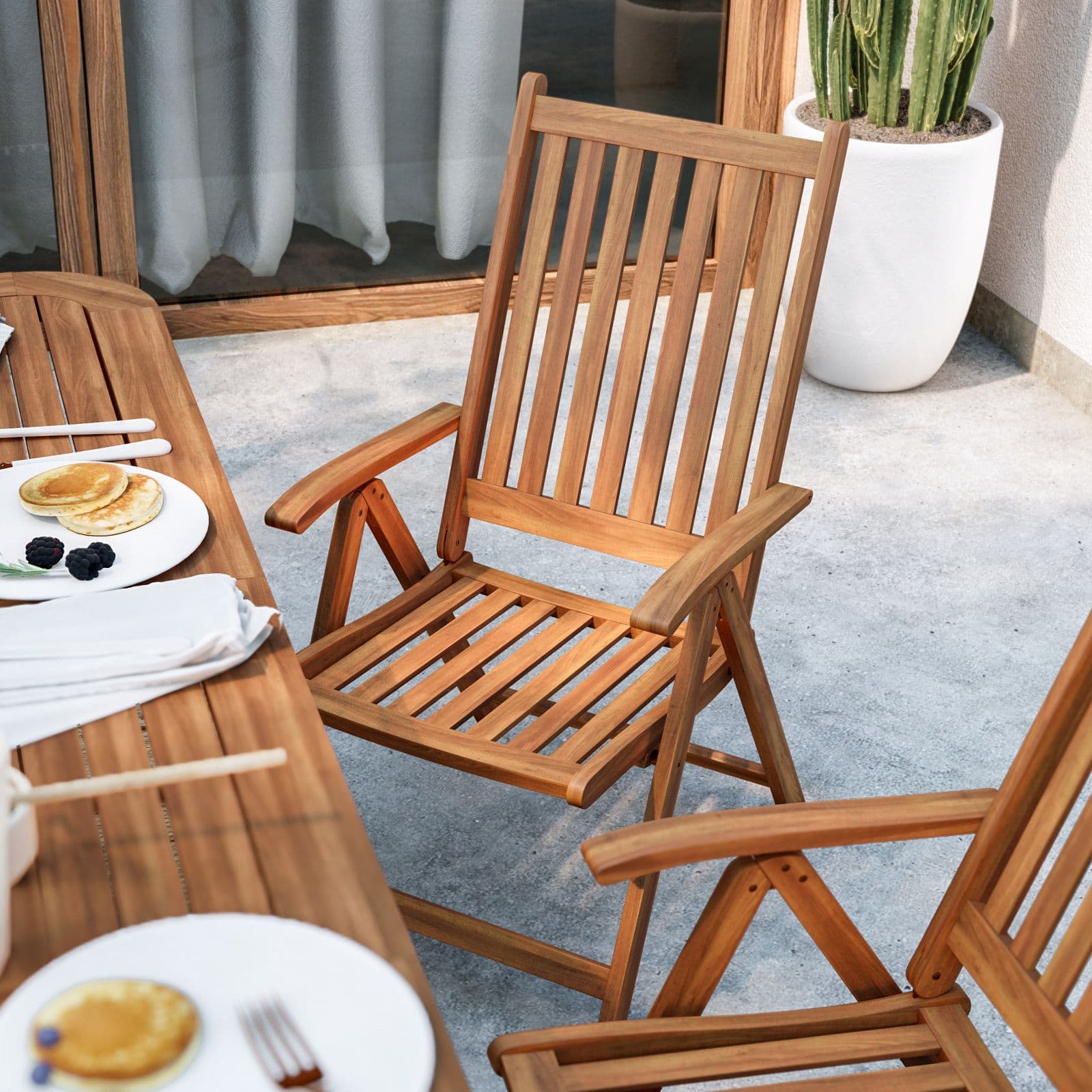 Set pranzo tavolo allungabile 180/260x110 cm e 6 sedie con braccioli regolabili in legno di acacia - Paja