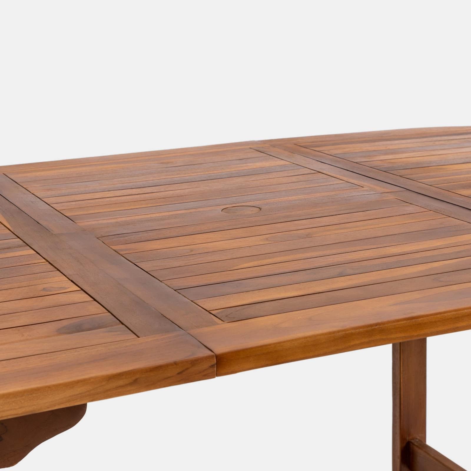 Set pranzo tavolo allungabile 180/240x120 cm e 4 poltrone in polyrattan nero e legno teak - Habanero