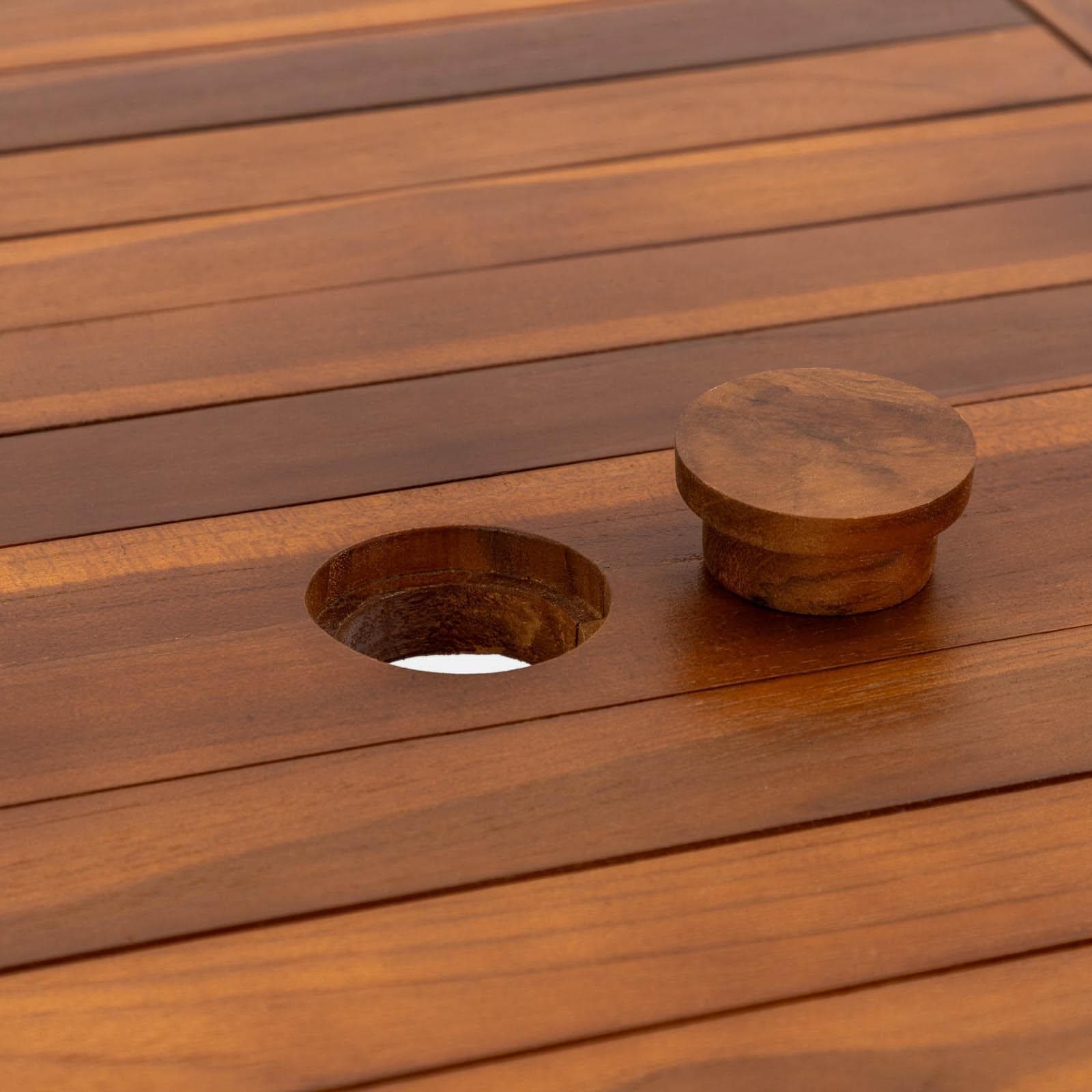 Set pranzo tavolo allungabile 180/240x120 cm e 4 poltrone in polyrattan nero e legno teak - Habanero