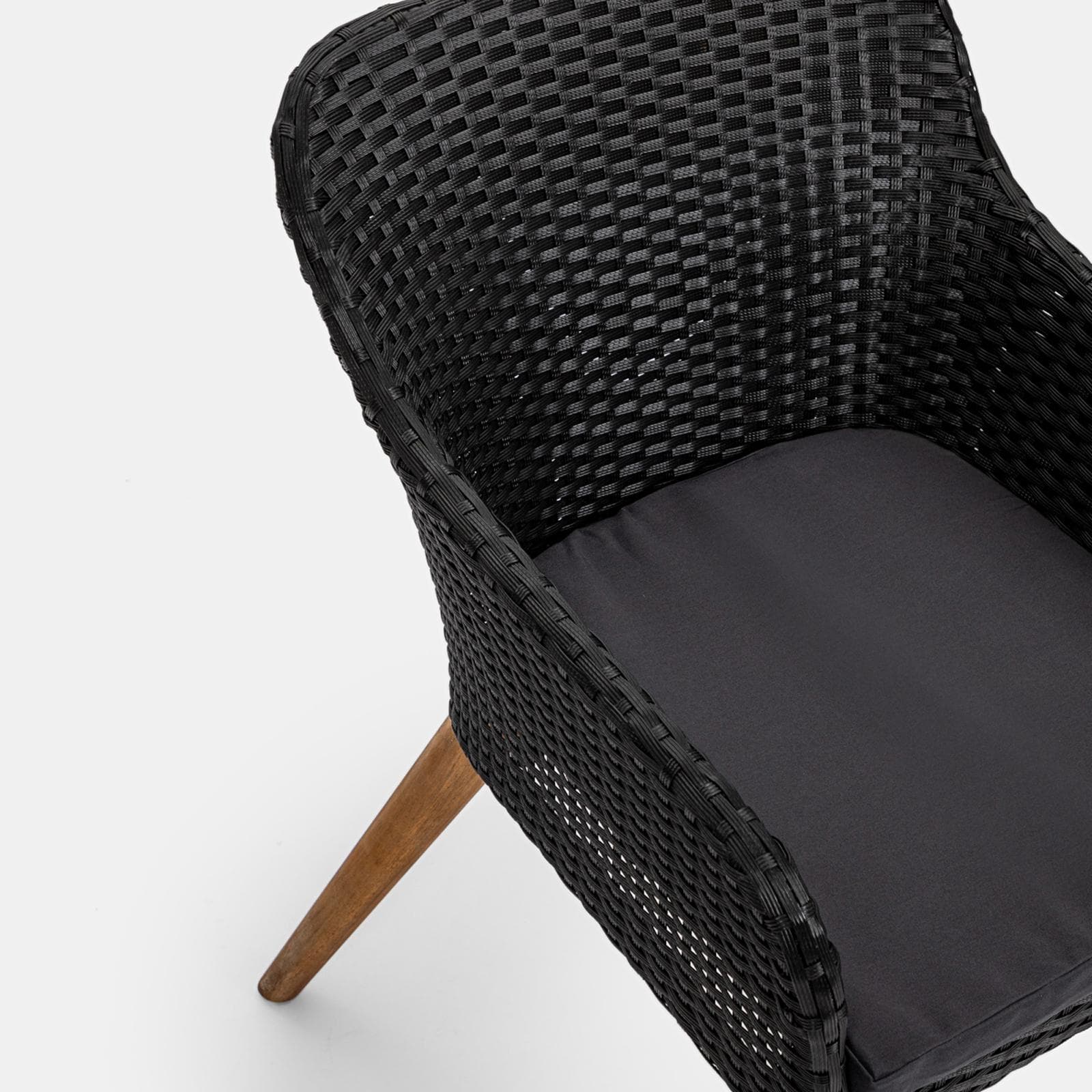 Set pranzo tavolo allungabile 180/240x120 cm e 4 poltrone in polyrattan nero e legno teak - Habanero