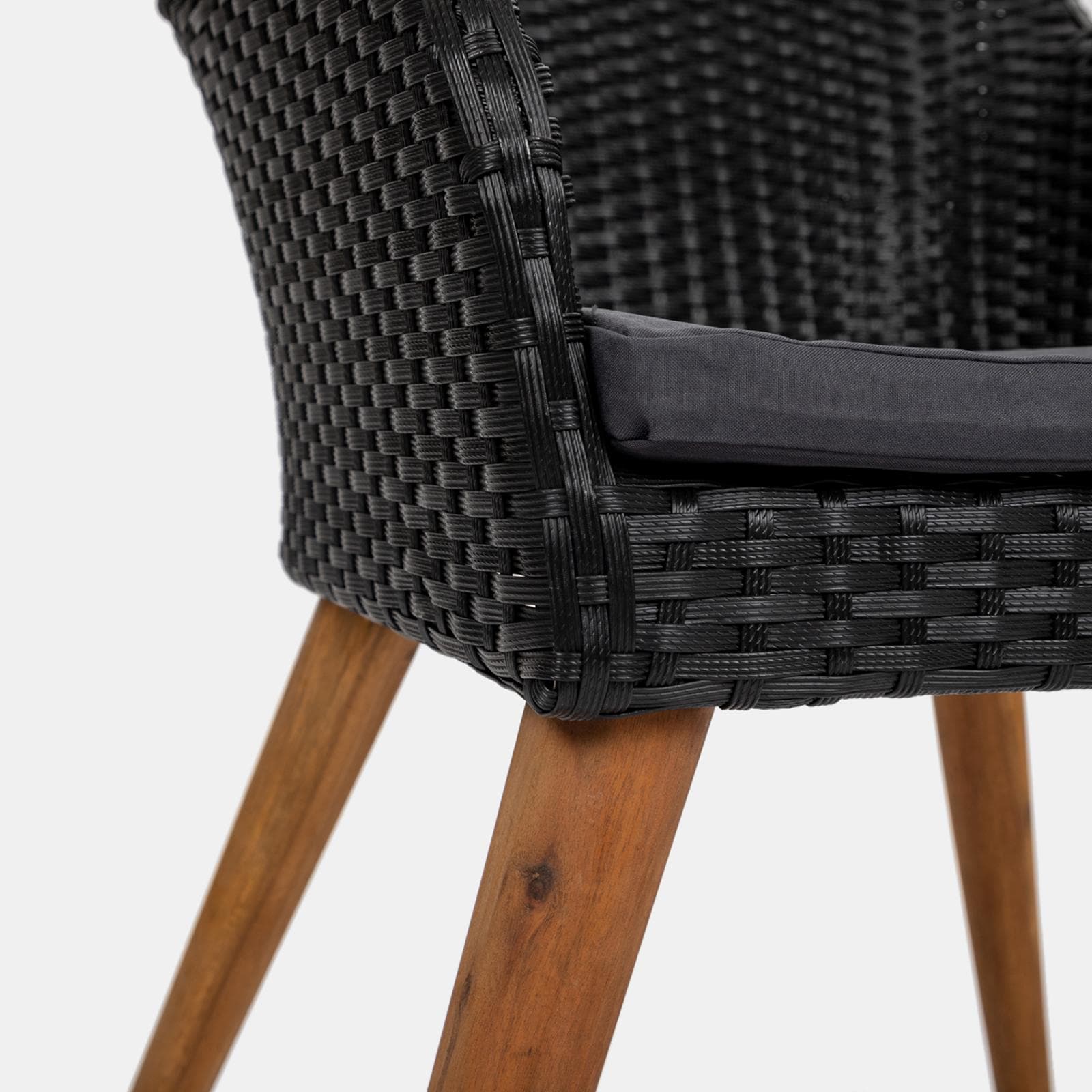 Set pranzo tavolo allungabile 180/240x120 cm e 4 poltrone in polyrattan nero e legno teak - Habanero
