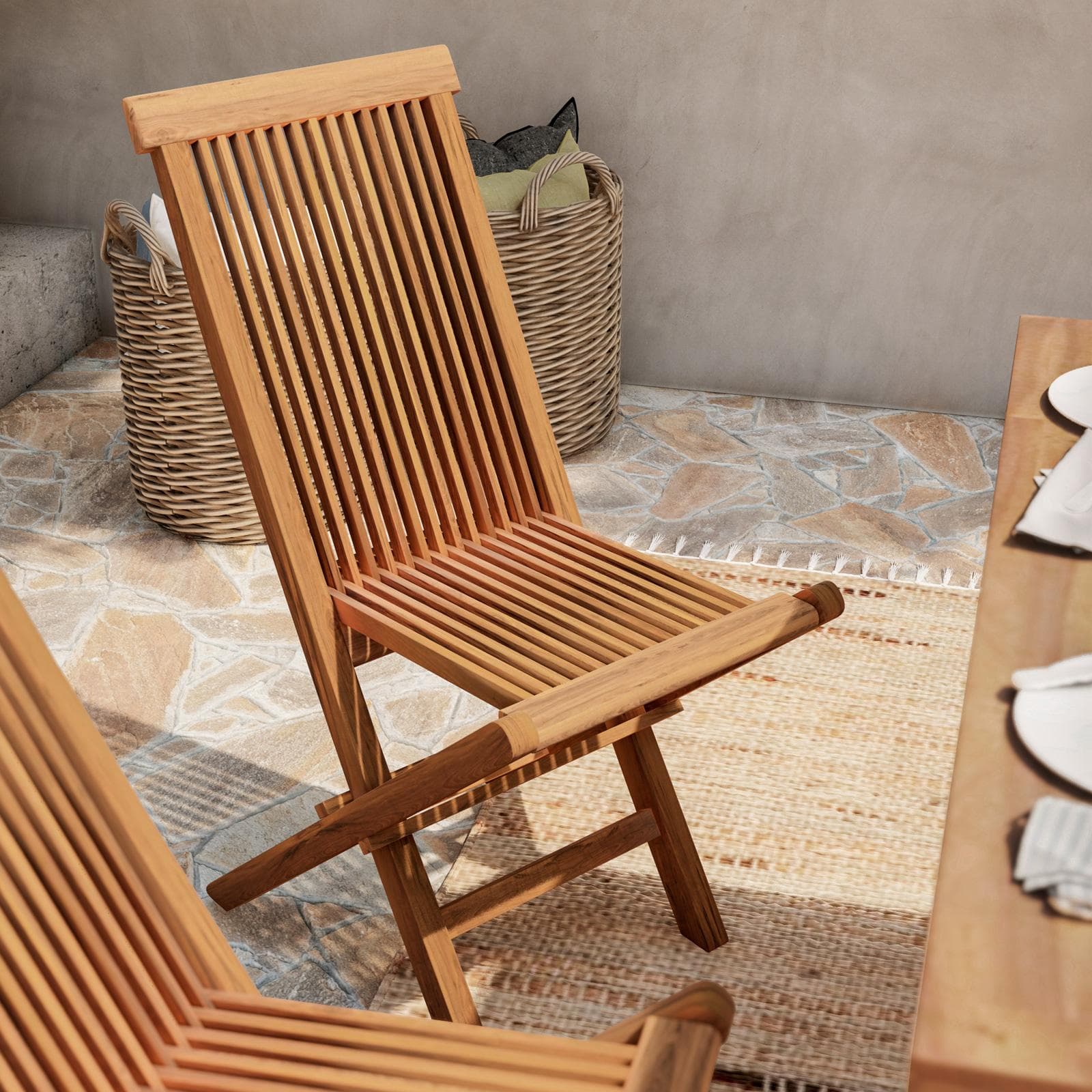 Set pranzo tavolo con top in legno di acacia 115x70 cm e 4 sedie pieghevoli in legno teak - Paja