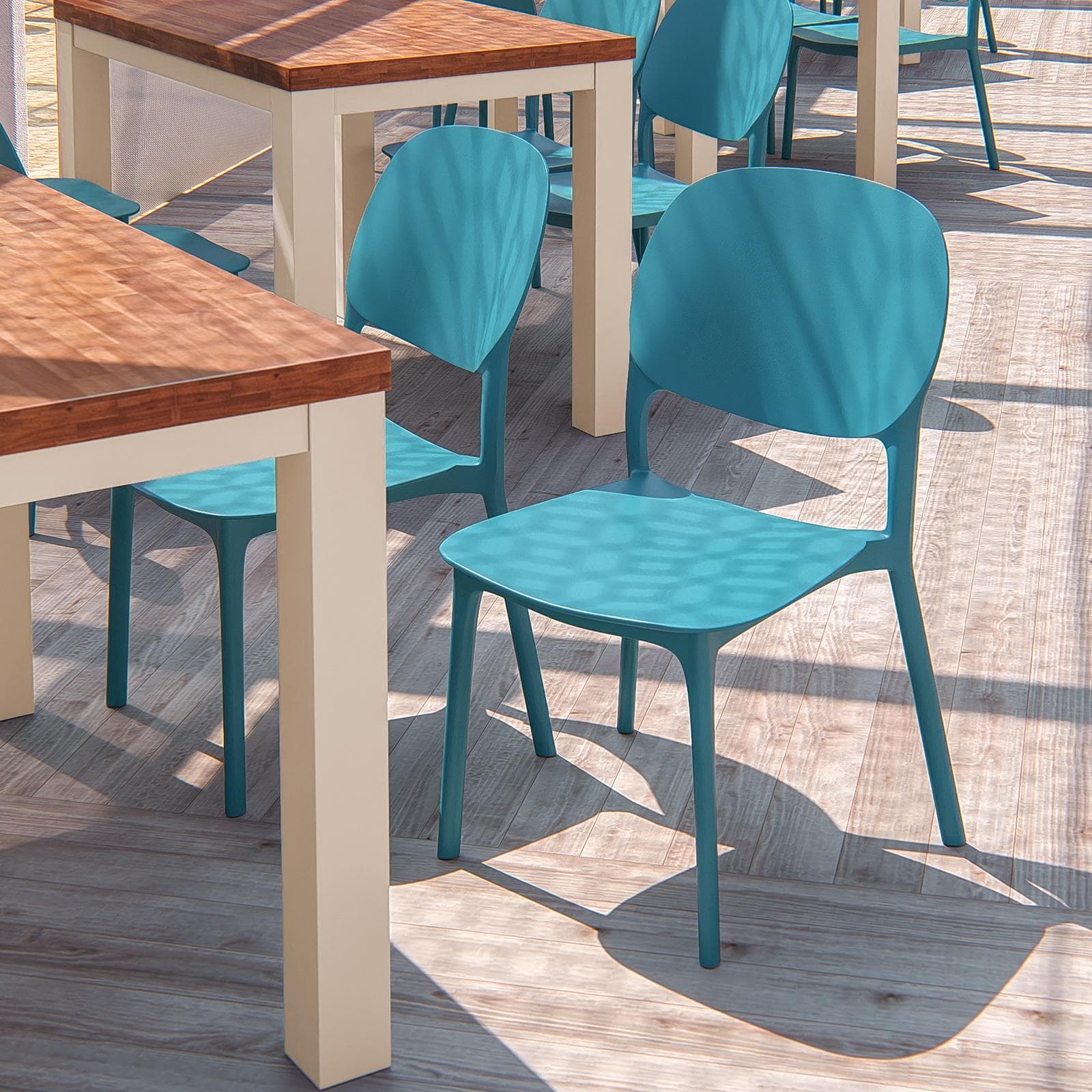 Set pranzo tavolo con piano in legno di acacia 115x70 cm e 4 sedie impilabili blu maldive - Paint