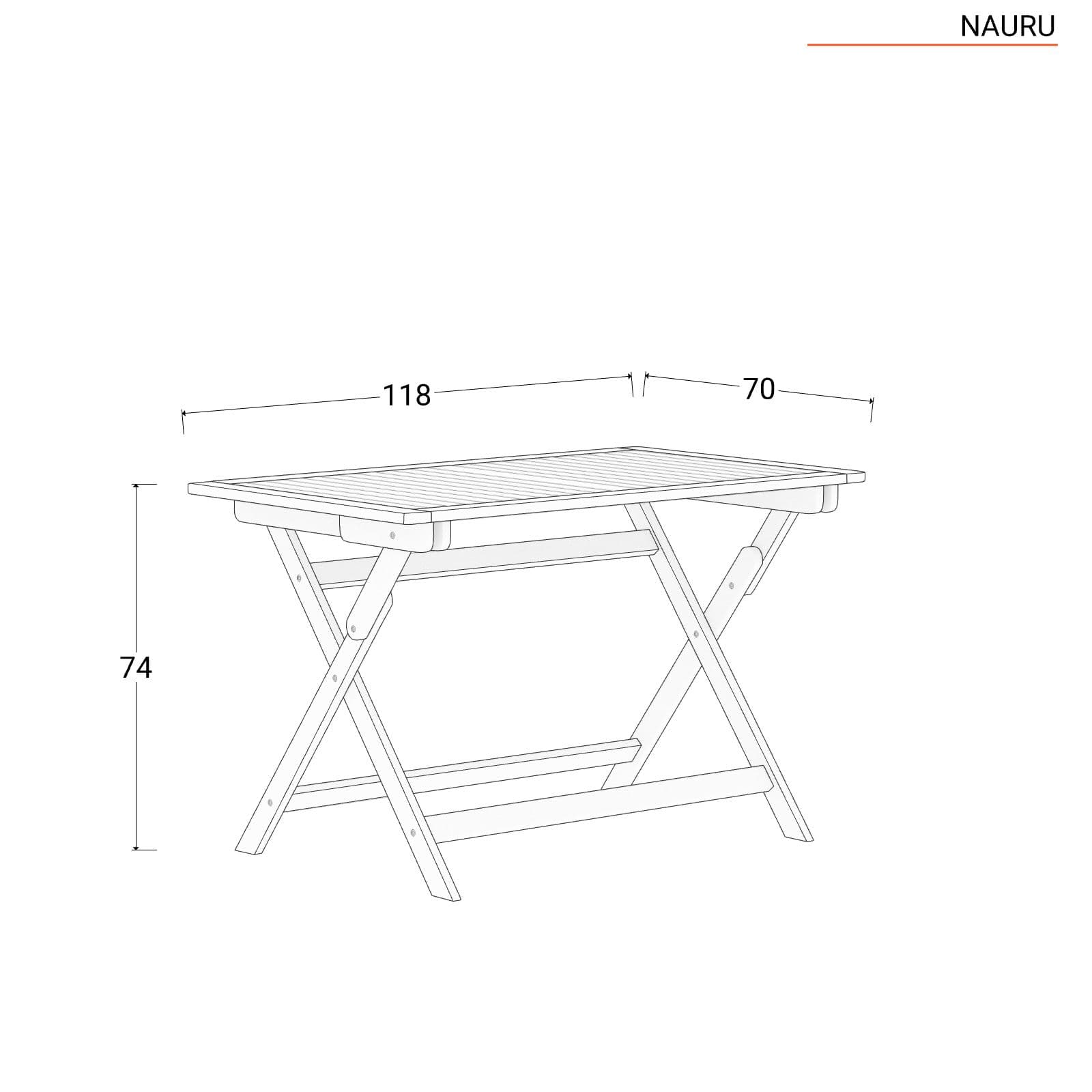 Set pranzo in legno massello di acacia tavolo 118x70 cm e 4 sedie pieghevoli - Nauru