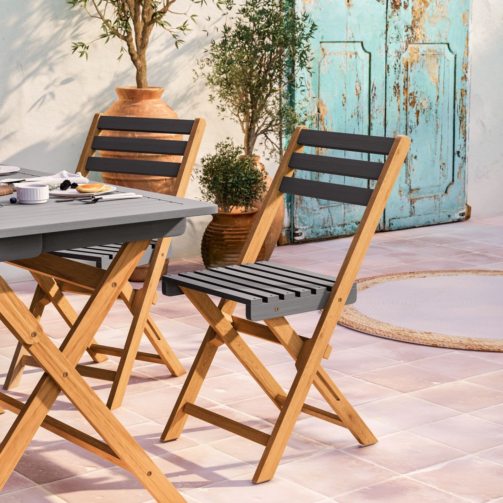 Set pranzo in legno massello di acacia tavolo 118x70 cm e 4 sedie pieghevoli - Nauru