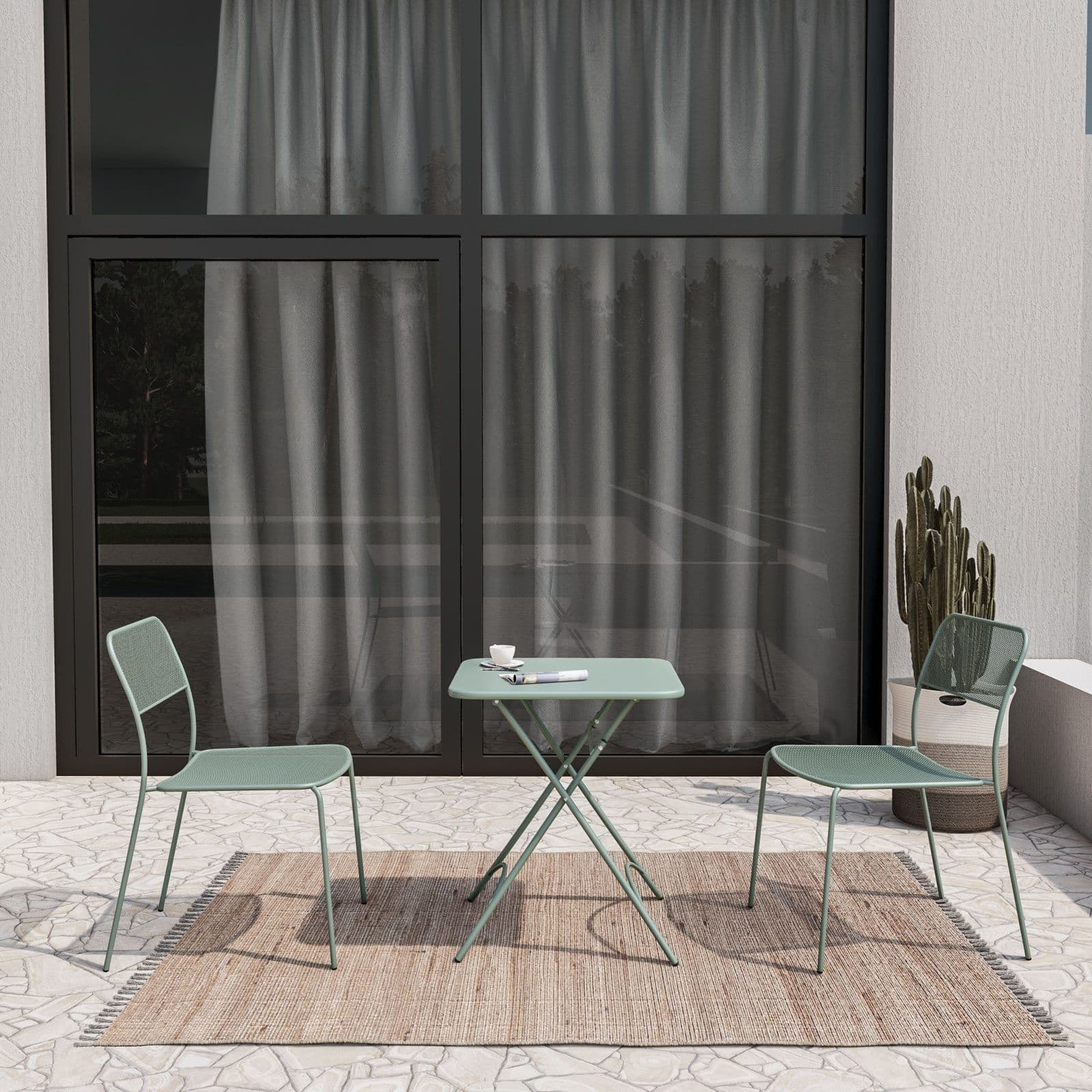 Set bistrot tavolo pieghevole 60x60 cm e 2 sedie in acciaio verde marino - Faber