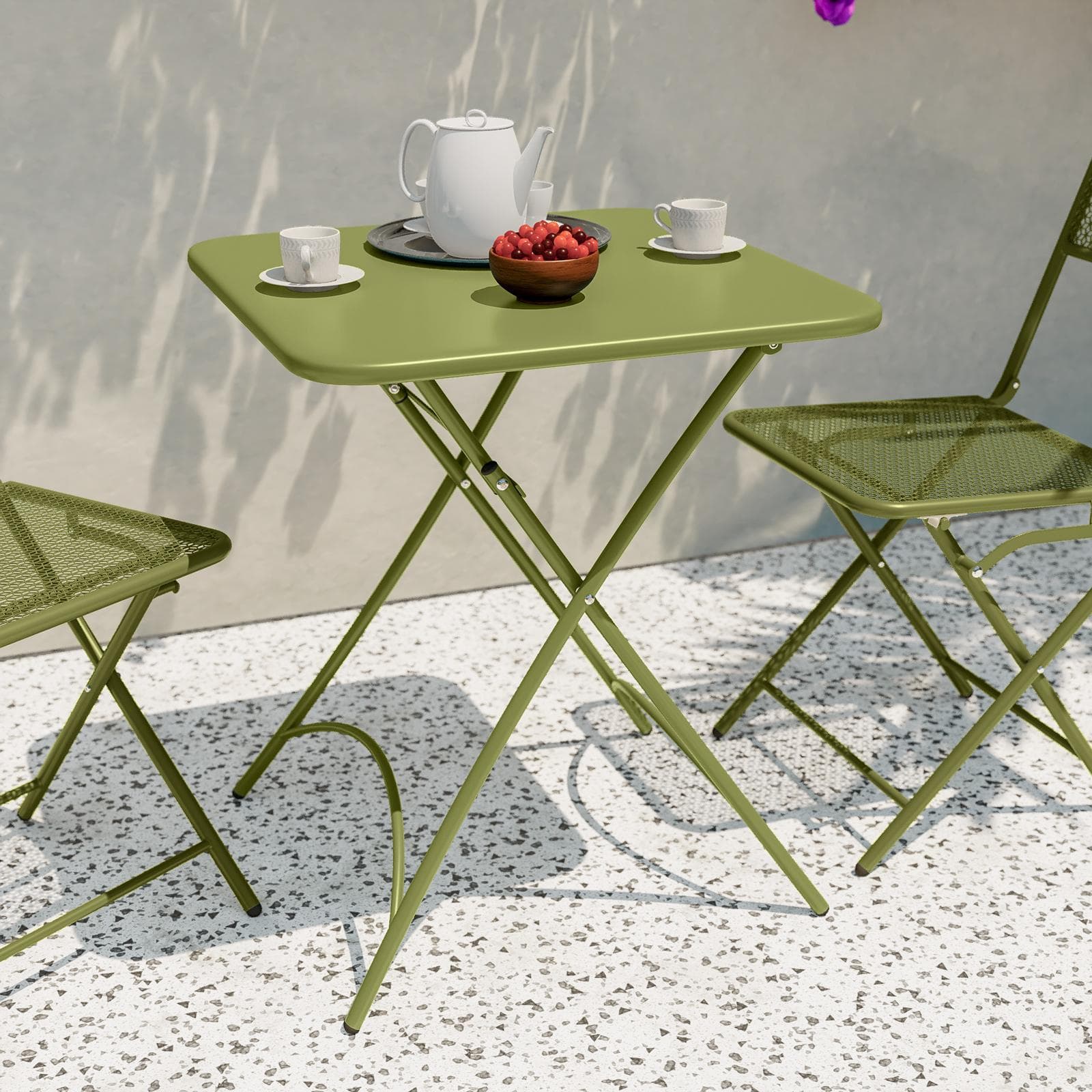 Set bistrot tavolo pieghevole 60x60 cm e 2 sedie pieghevoli in acciaio verde oliva - Faber