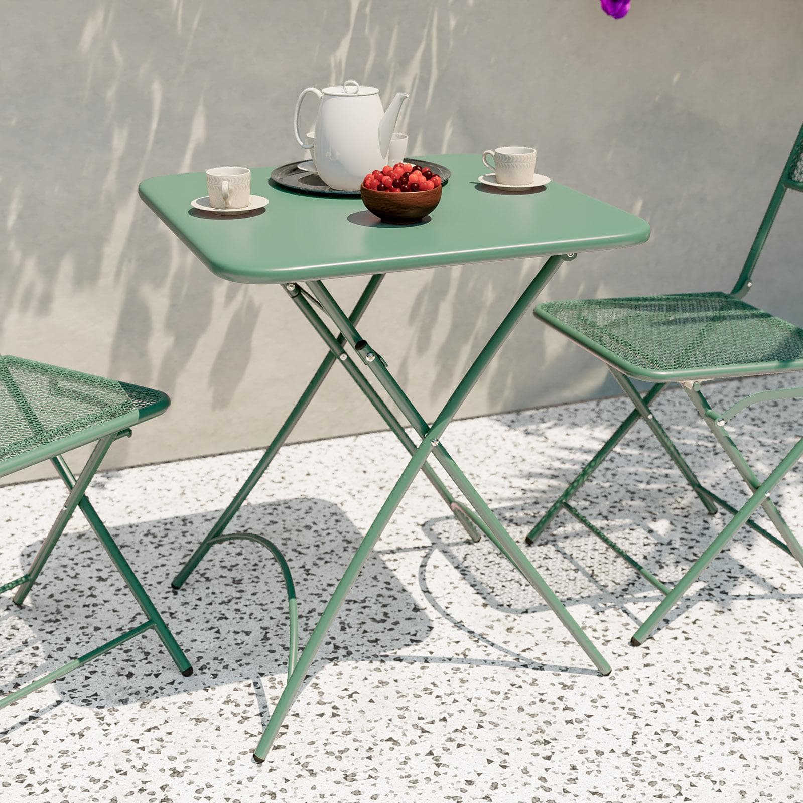 Set bistrot tavolo pieghevole 60x60 cm e 2 sedie pieghevoli in acciaio verde marino - Faber