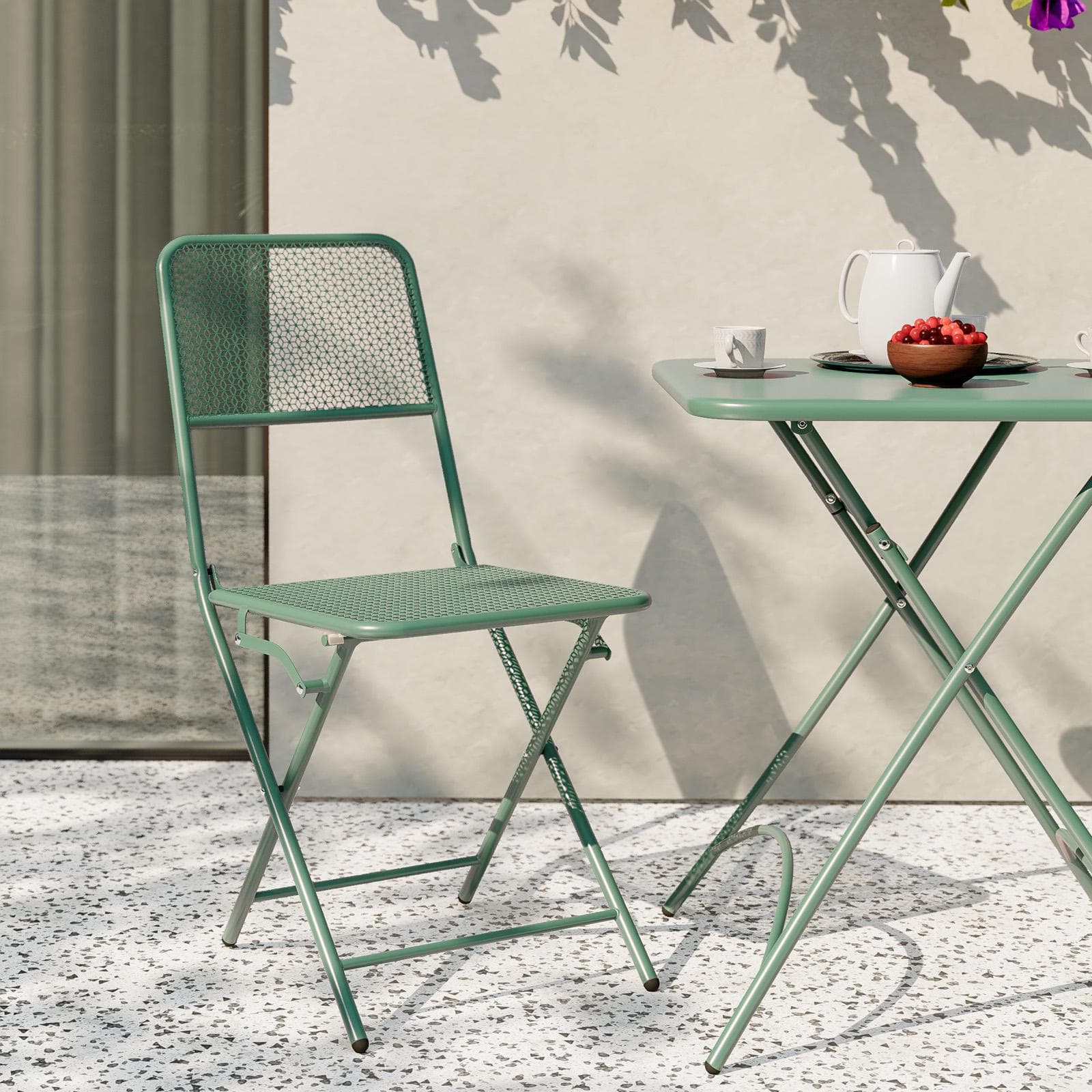 Set bistrot tavolo pieghevole 60x60 cm e 2 sedie pieghevoli in acciaio verde marino - Faber