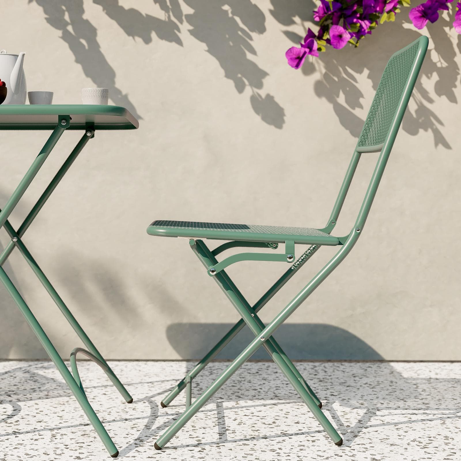 Set bistrot tavolo pieghevole 60x60 cm e 2 sedie pieghevoli in acciaio verde marino - Faber