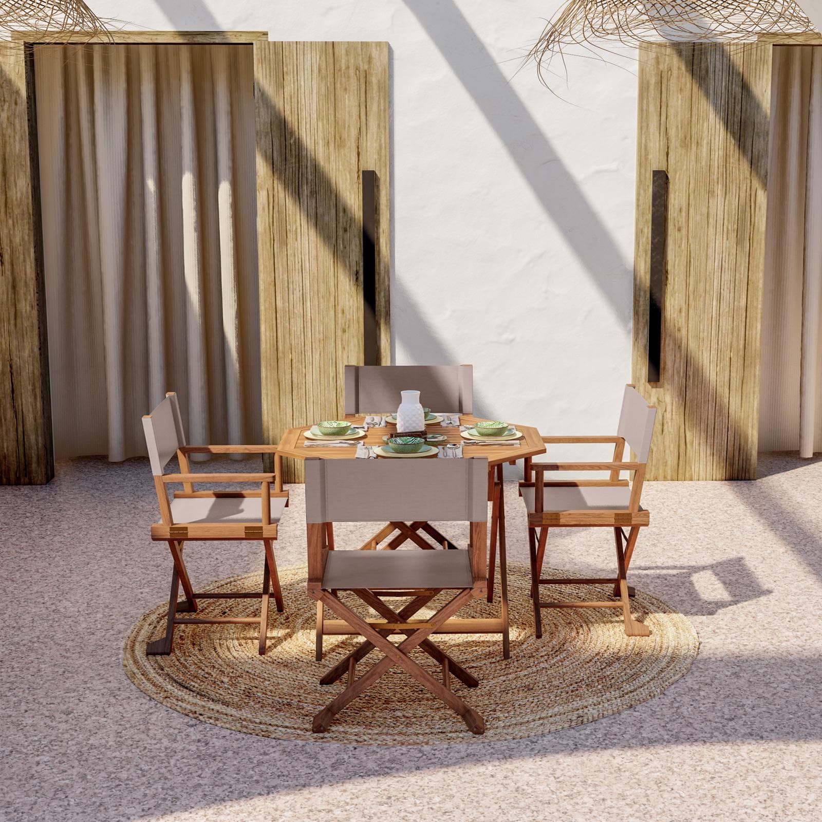 Set pranzo tavolo rotondo 100 cm e 4 sedie regista tortora in legno di acacia - Paja