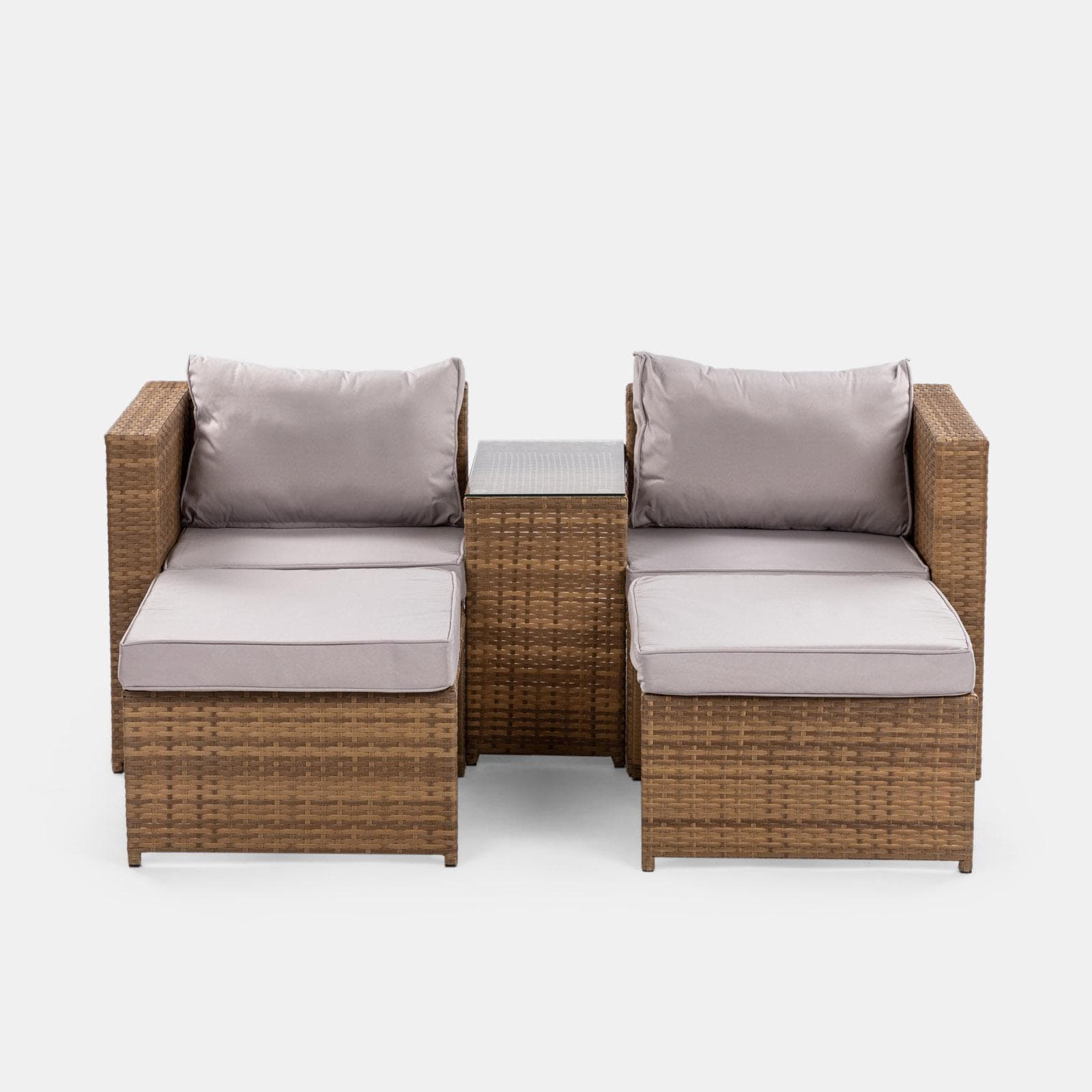 Set relax da giardino modulare con 2 divani 2 pouf e tavolino in polyrattan naturale - Tobago