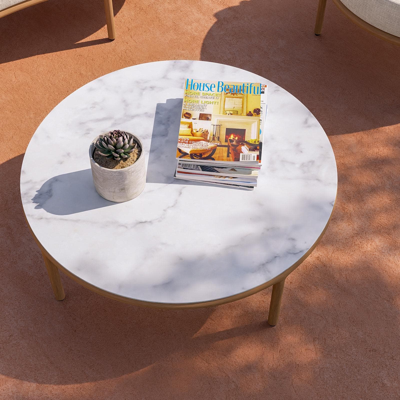 Set relax 2 poltrone divano e tavolino in alluminio effetto legno e tessuto olefin beige - Keanu