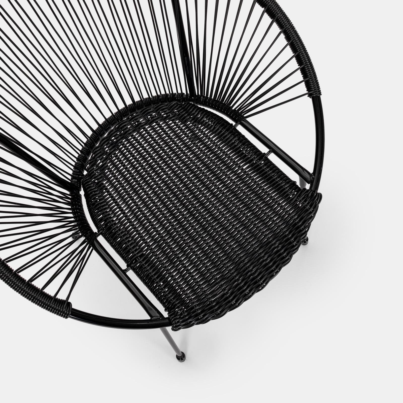 Set relax 2 poltrone e tavolino rotondo 51 cm in acciaio e corda nera - Ikapia
