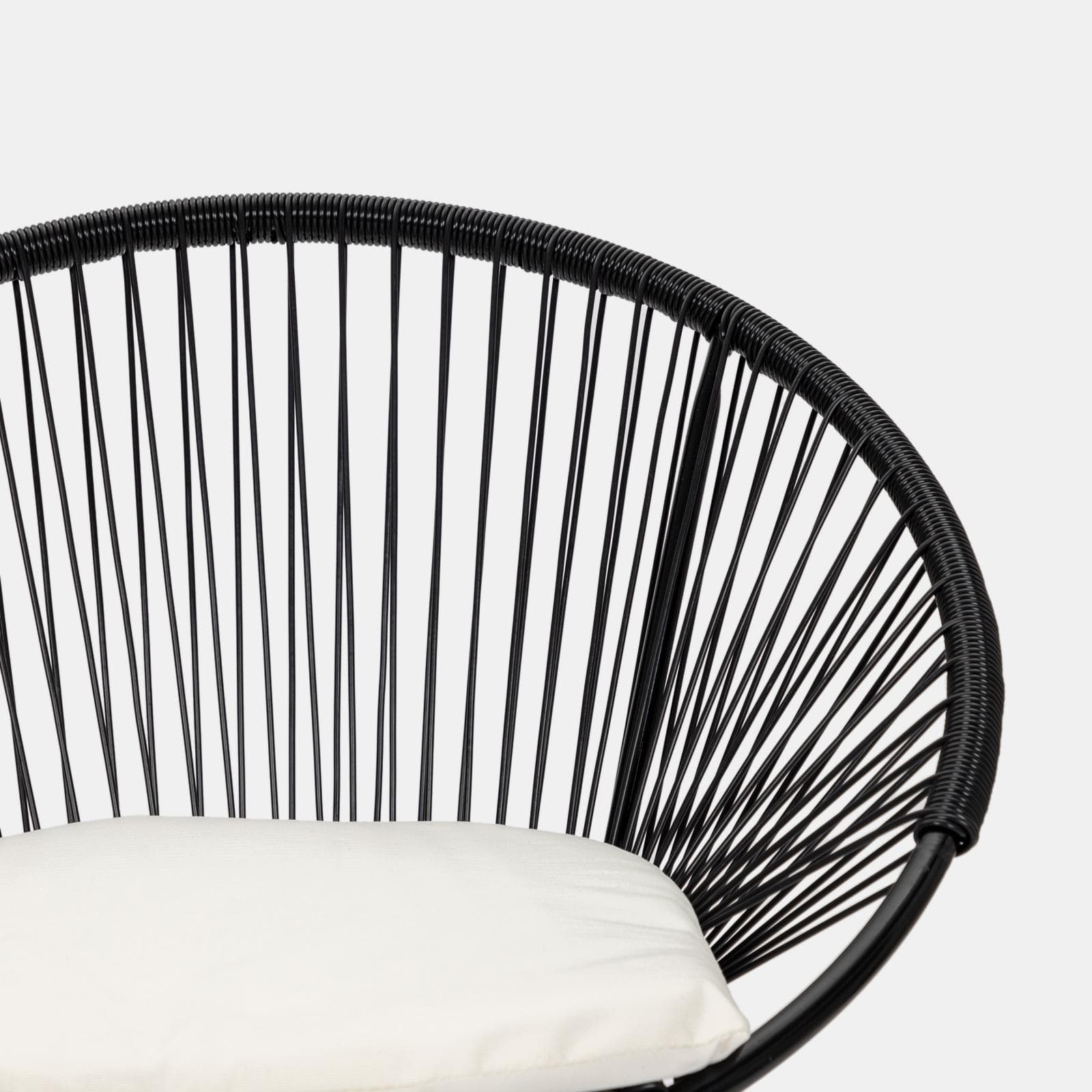 Set relax 2 poltrone e tavolino rotondo 51 cm in acciaio e corda nera - Ikapia