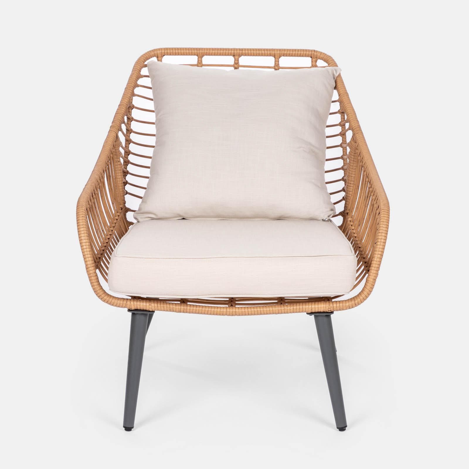 Set relax 2 poltrone in polyrattan naturale e tavolino con piano in vetro diametro 60 cm - Benny