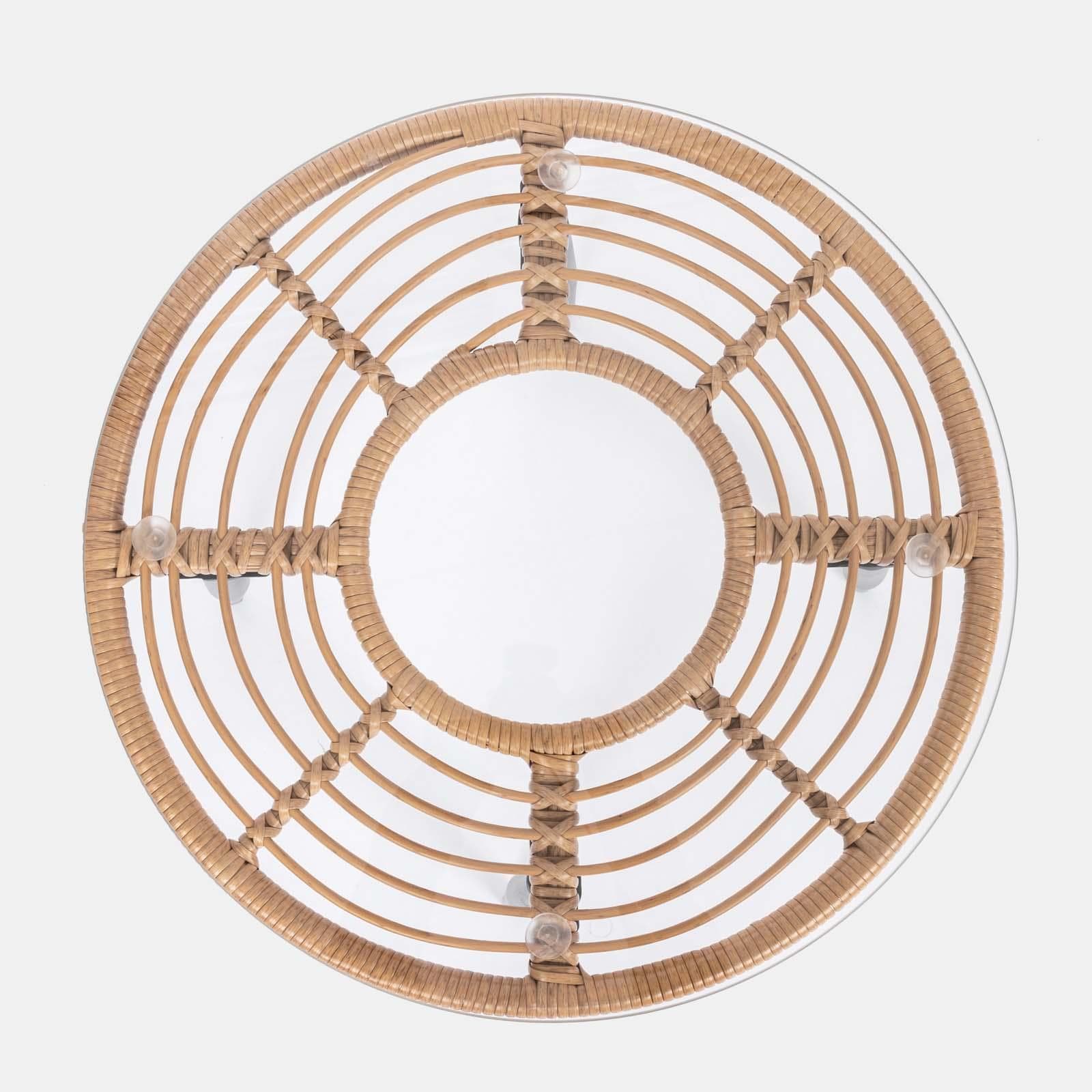 Set relax 2 poltrone in polyrattan naturale e tavolino con piano in vetro diametro 60 cm - Benny