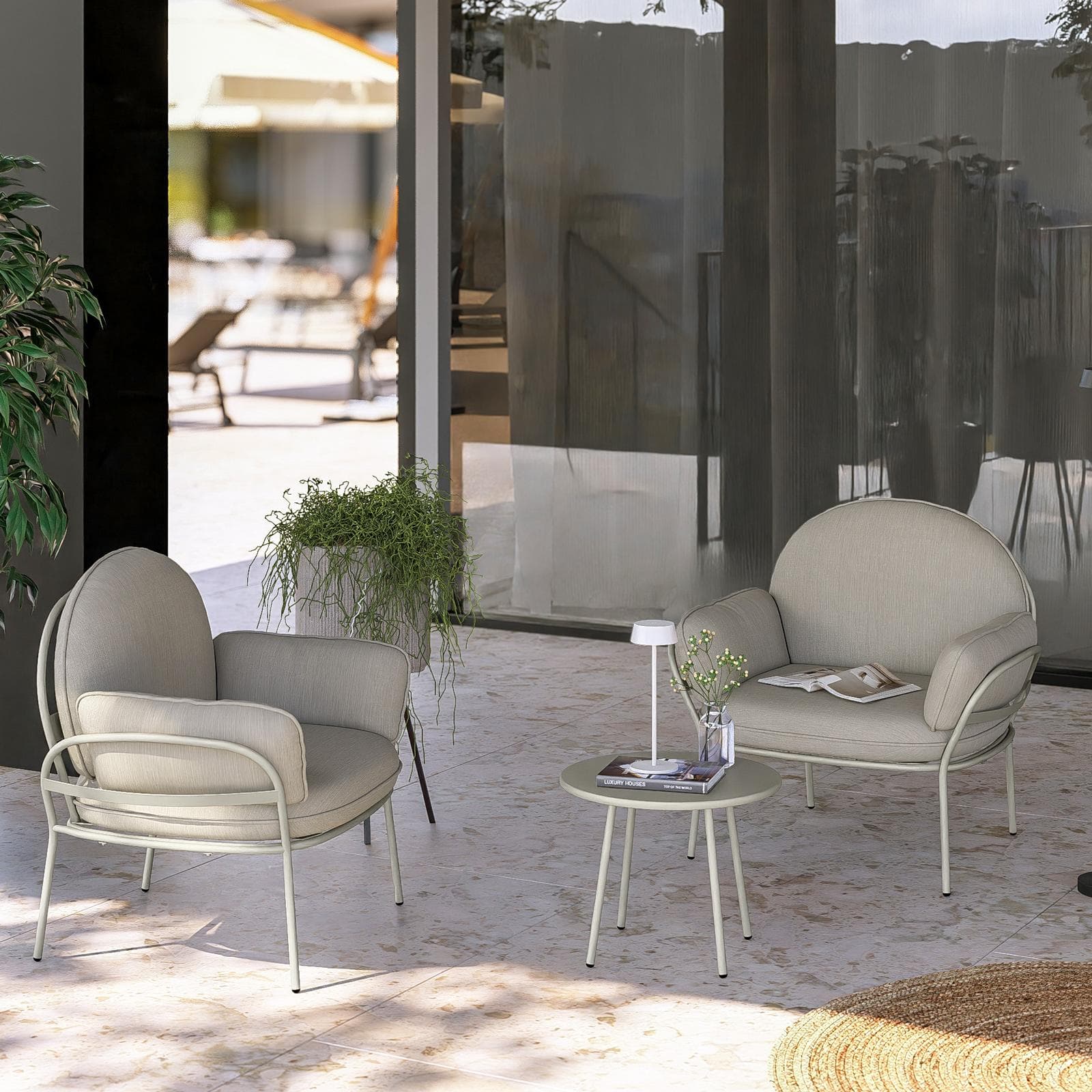 PEGGY SET RELAX 2 POSTI ACCIAIO TORTORA C/ CUSCINO BEIGE