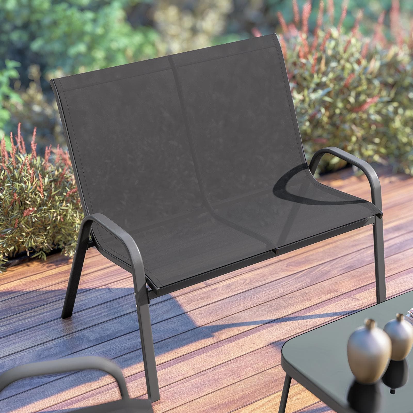 Set relax 4 posti con tavolino in acciaio e textilene antracite - Ninfa