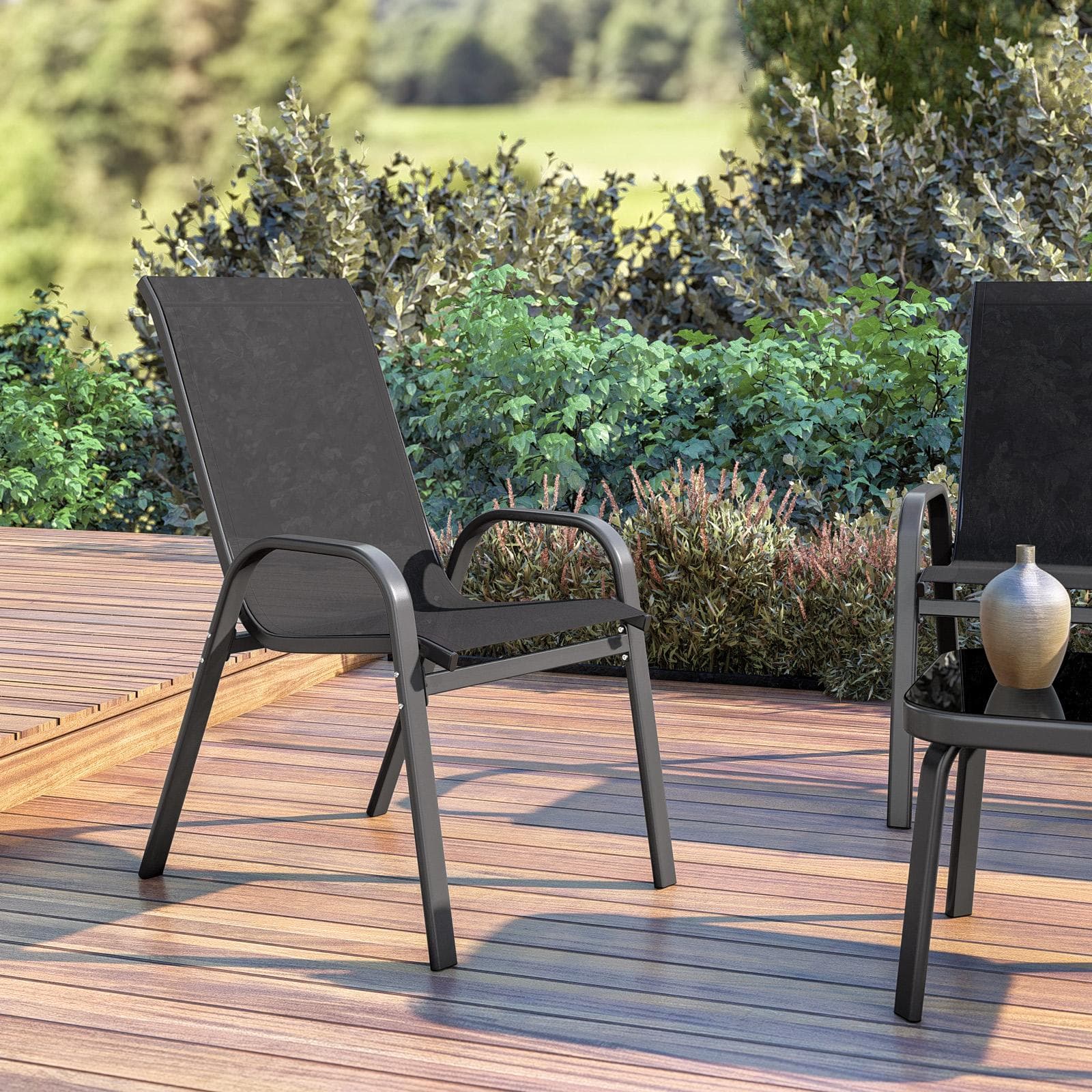 Set relax 4 posti con tavolino in acciaio e textilene antracite - Ninfa