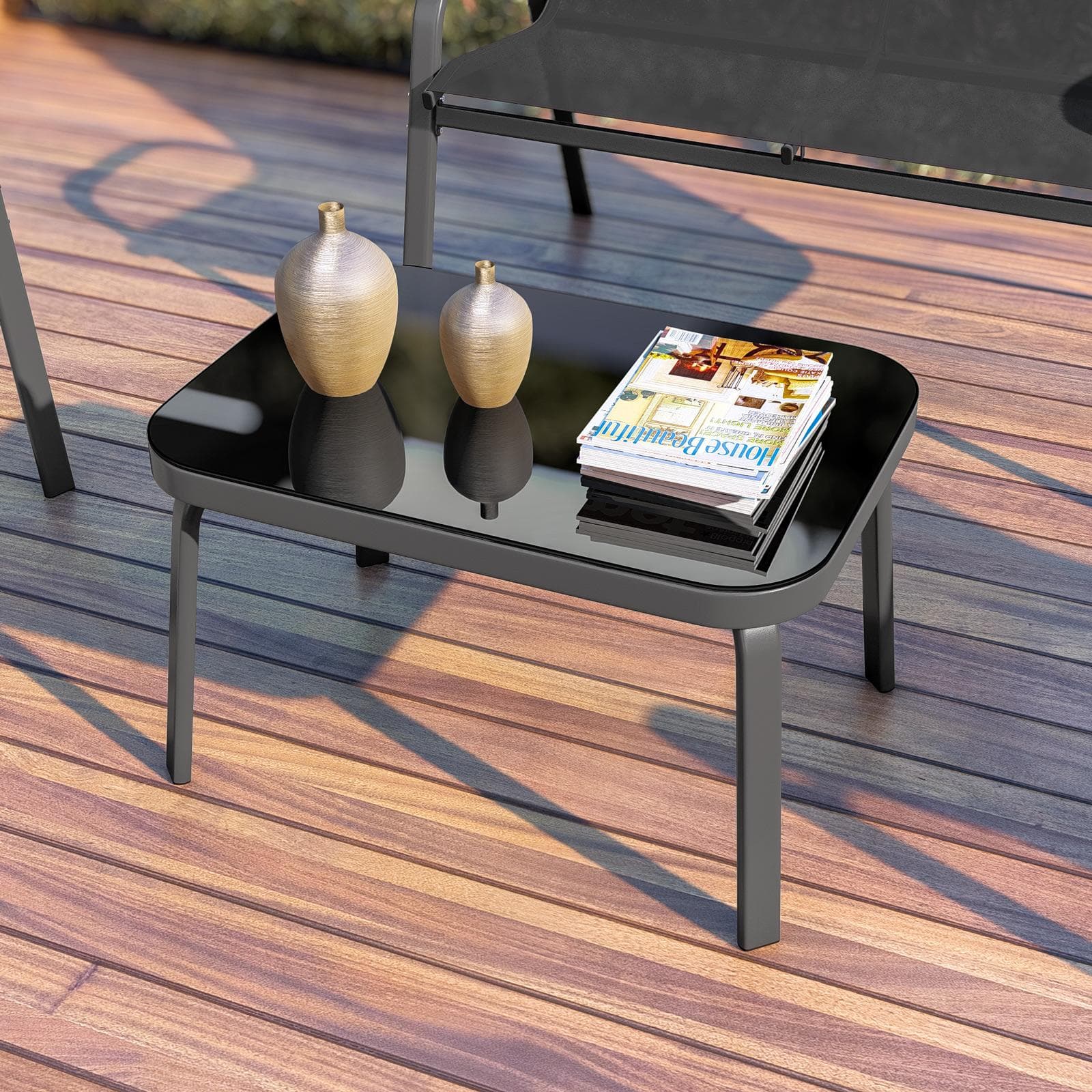 Set relax 4 posti con tavolino in acciaio e textilene antracite - Ninfa