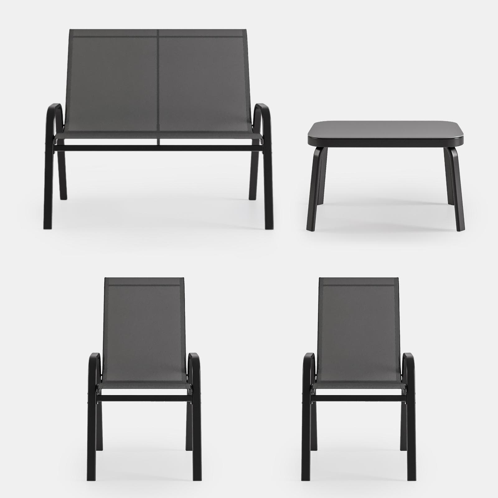 Set relax 4 posti con tavolino in acciaio e textilene antracite - Ninfa