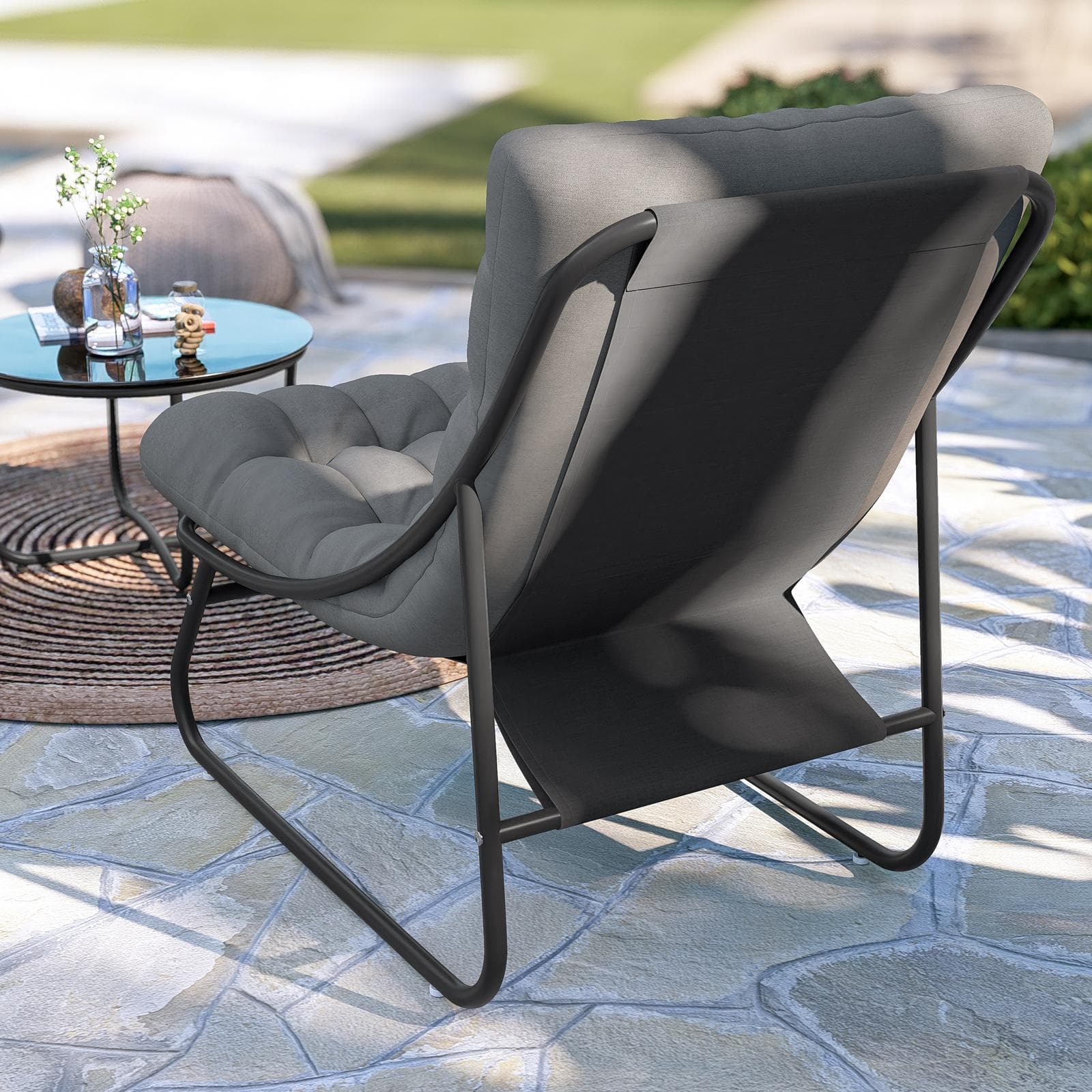 SANTACRUZ SET RELAX 4 POSTI ACCIAIO ANTRACITE C/ CUSCINO GRIGIO SCURO