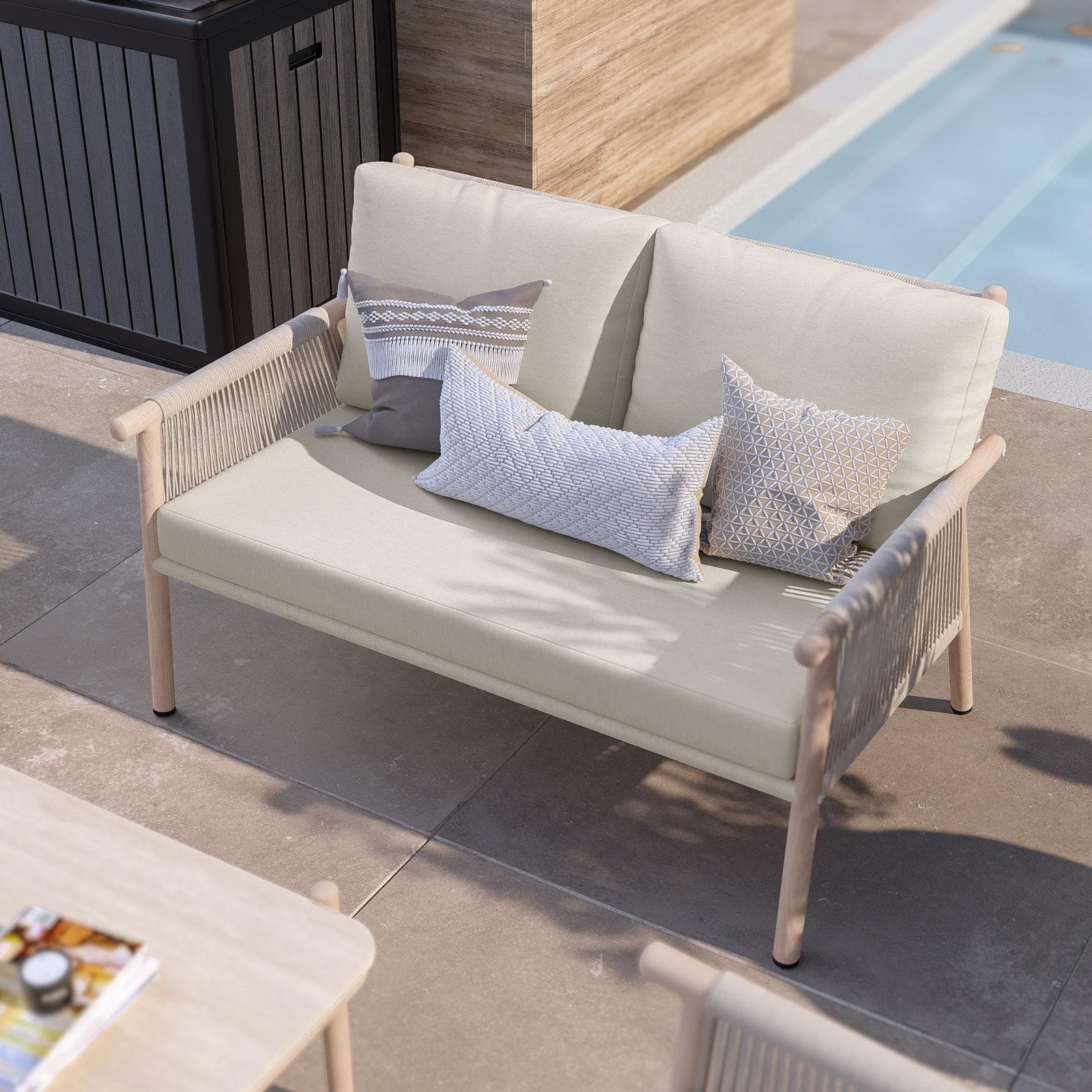 LAWSON SET RELAX ACCIAIO EFFETTO LEGNO C/ CORDA NATURALE E CUSCINO BEIGE