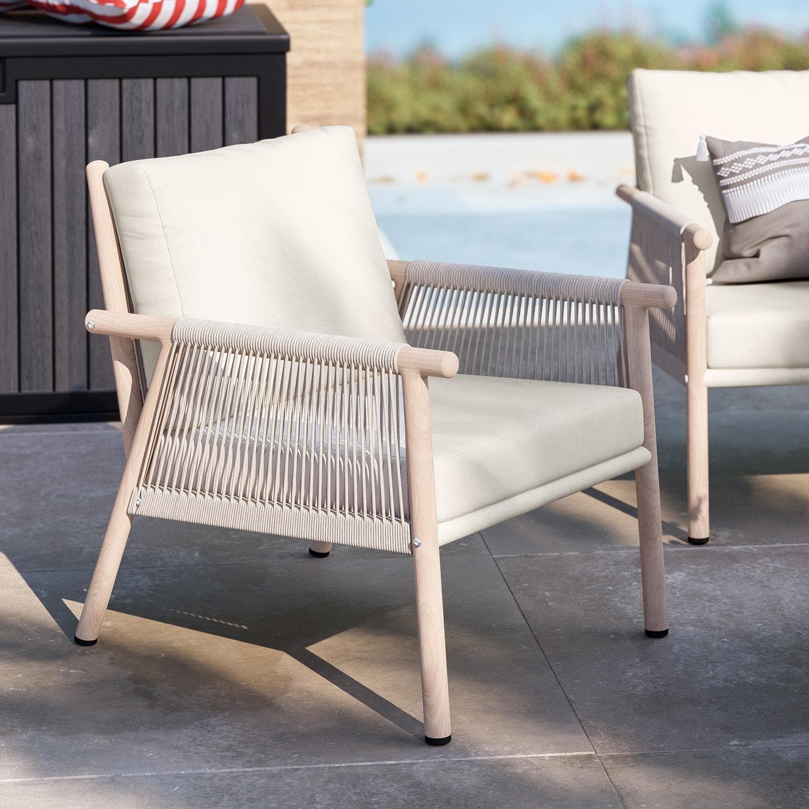 LAWSON SET RELAX ACCIAIO EFFETTO LEGNO C/ CORDA NATURALE E CUSCINO BEIGE