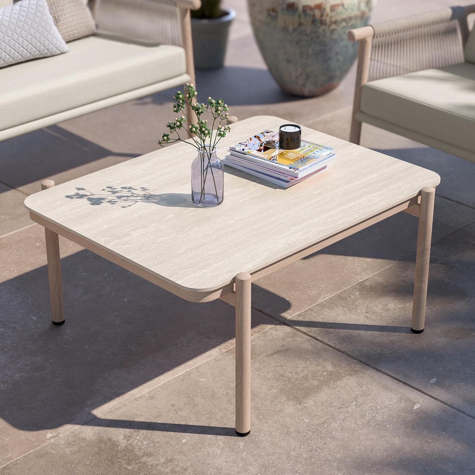 LAWSON SET RELAX ACCIAIO EFFETTO LEGNO C/ CORDA NATURALE E CUSCINO BEIGE