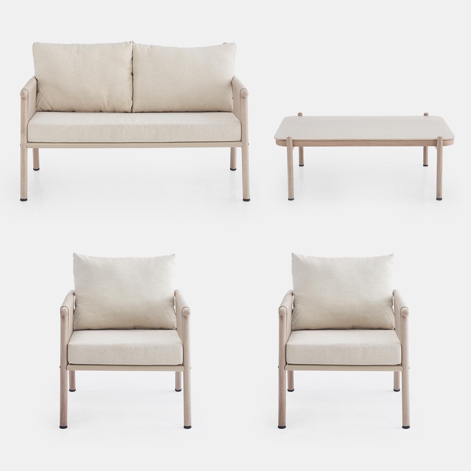 LAWSON SET RELAX ACCIAIO EFFETTO LEGNO C/ CORDA NATURALE E CUSCINO BEIGE