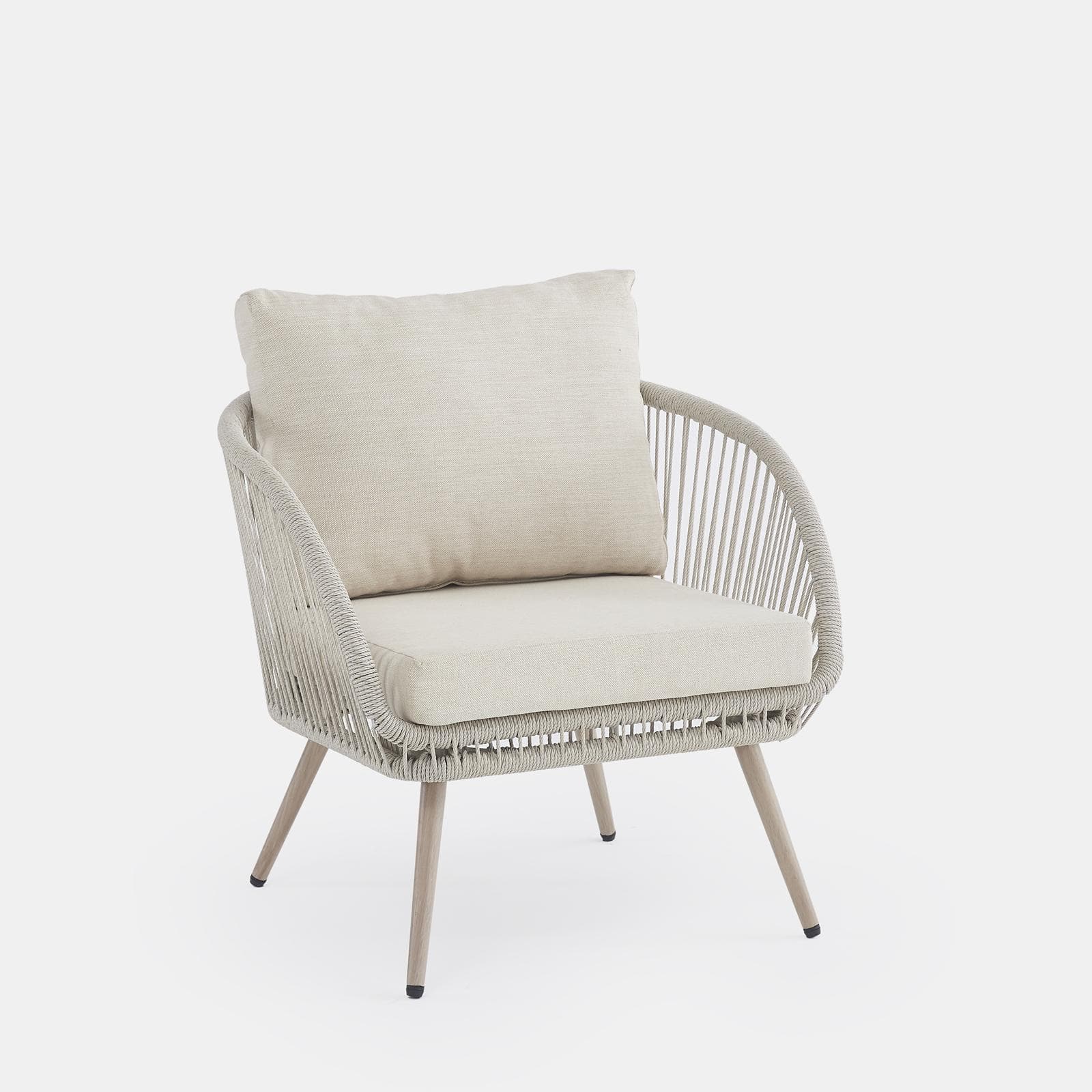 ZACK SET RELAX 4 POSTI ACCIAIO EFFETTO LEGNO C/ POLYRATTAN NATURALE E CUSCINO BEIGE