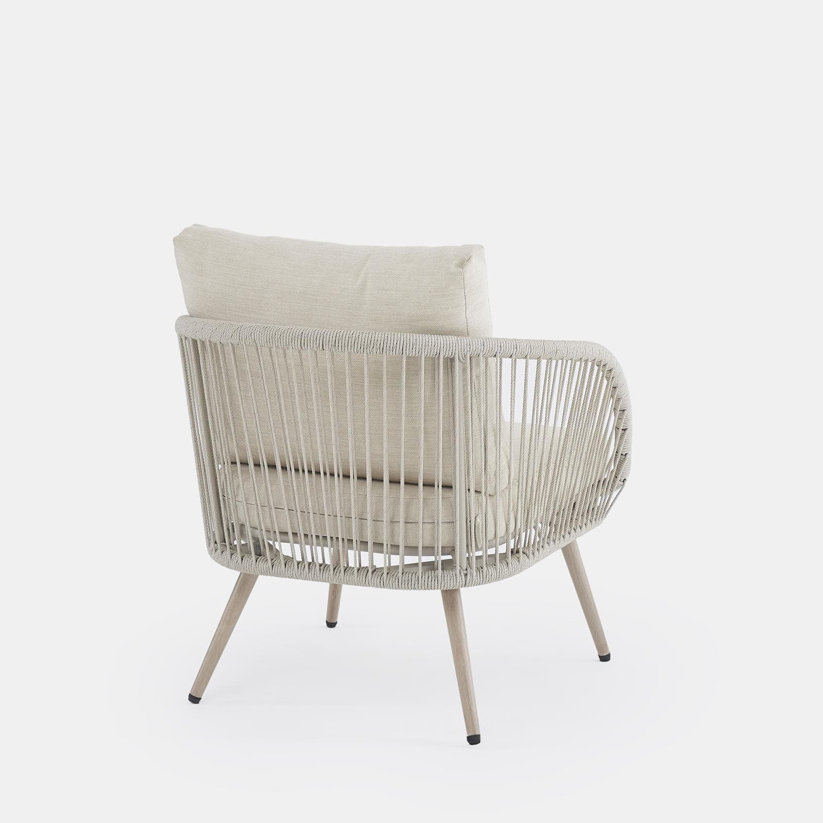 ZACK SET RELAX 4 POSTI ACCIAIO EFFETTO LEGNO C/ POLYRATTAN NATURALE E CUSCINO BEIGE